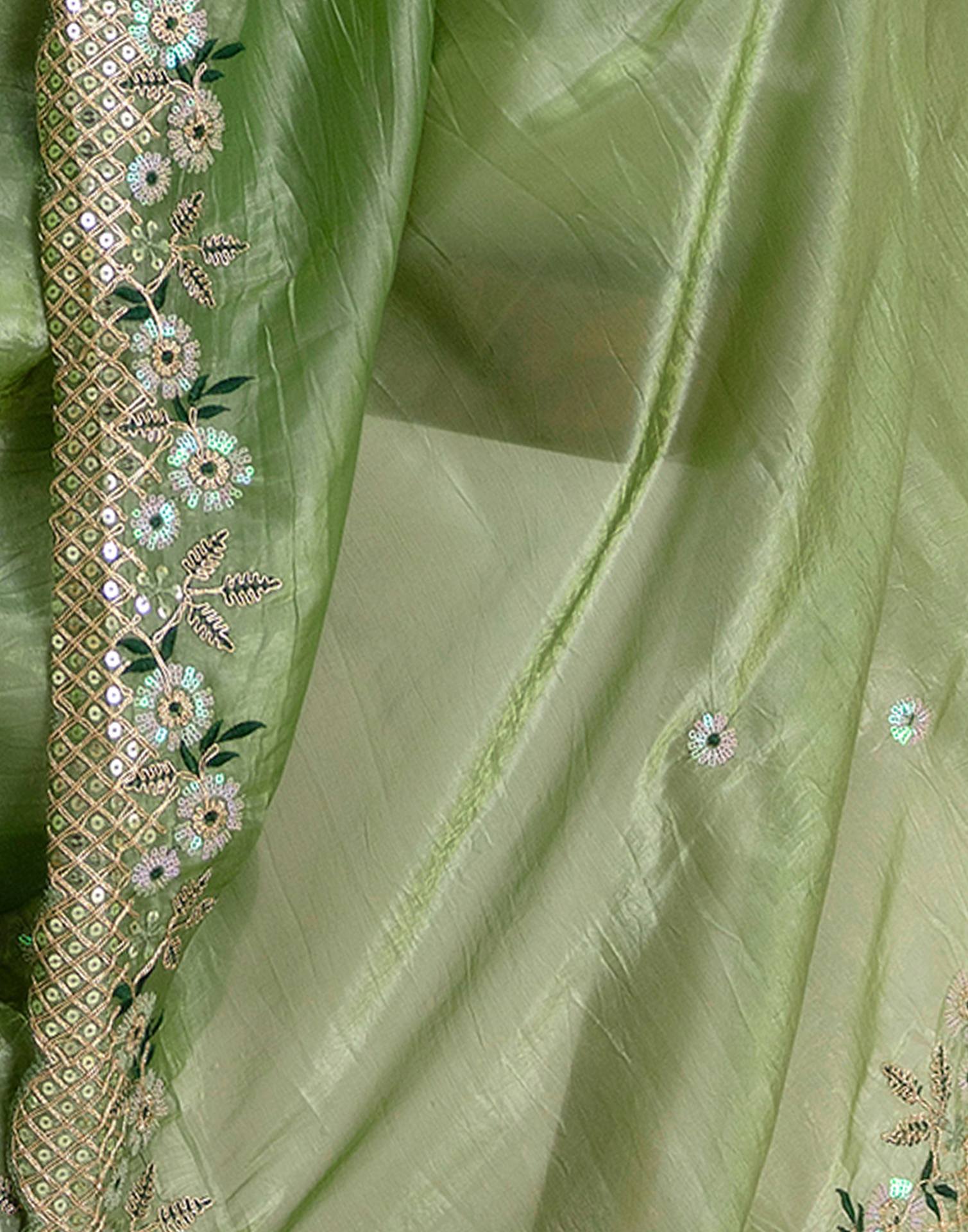 Moss Green Shimmer Sequence Embroidery Saree