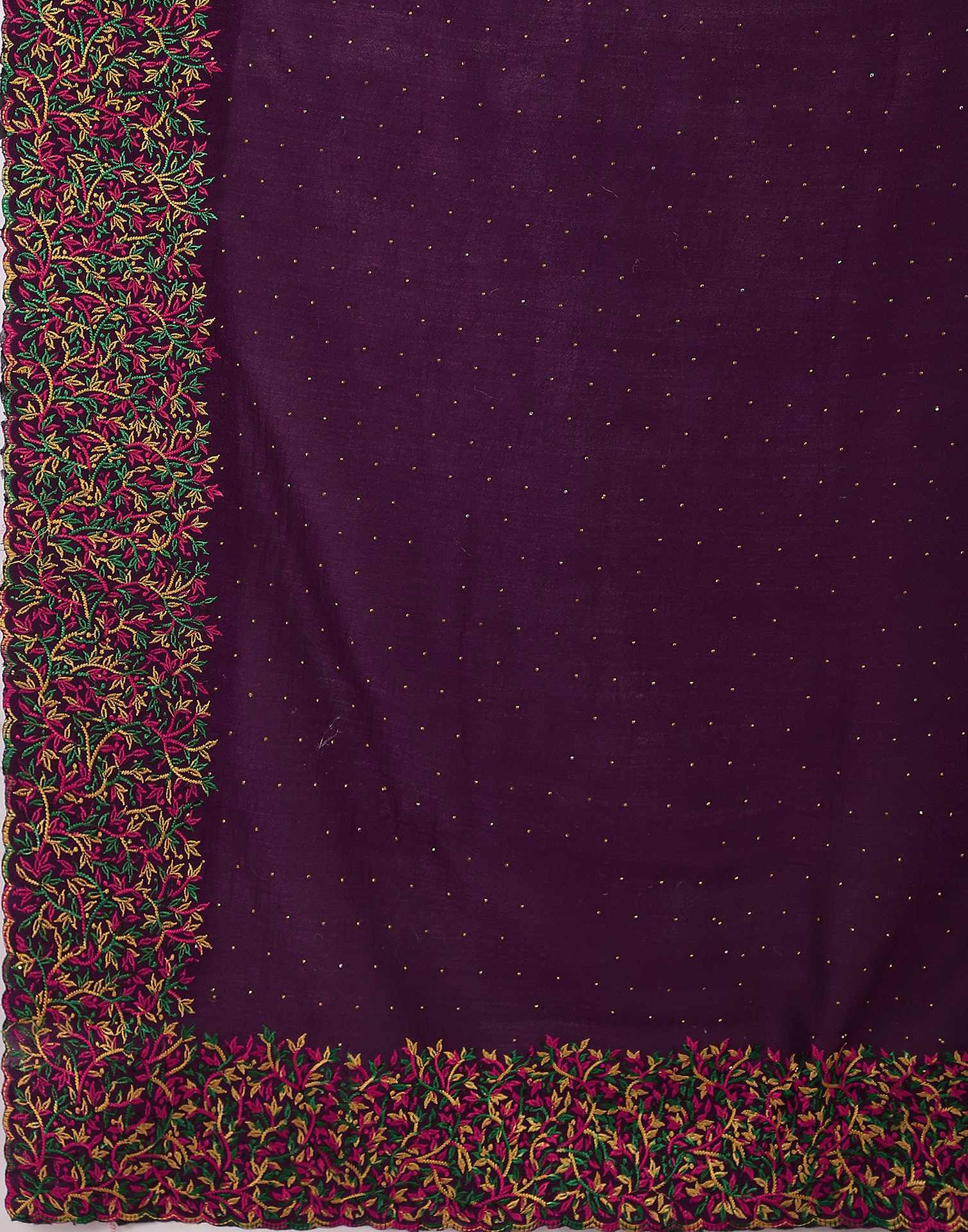Wine Chinnon Embroidery Swarovski Saree