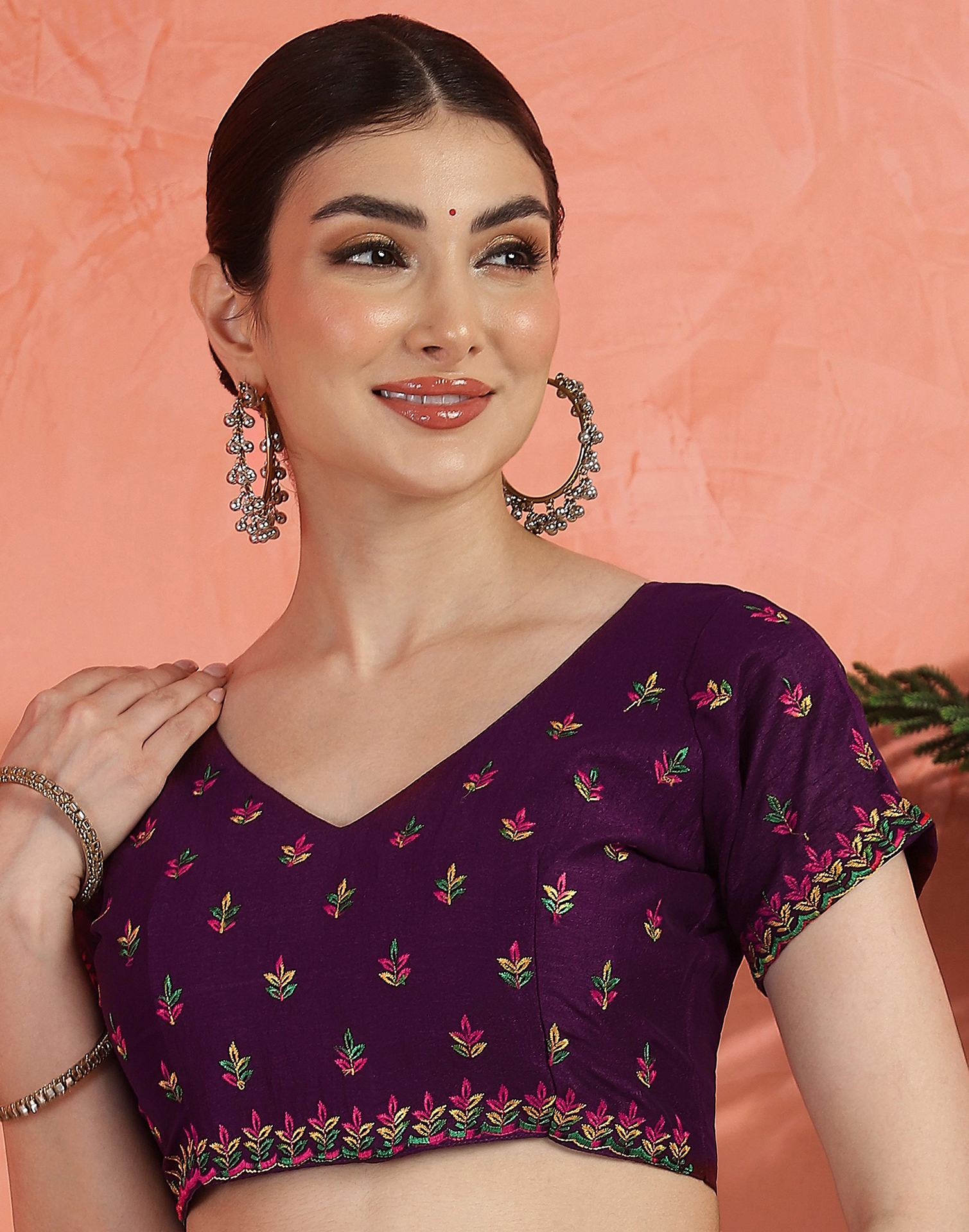 Wine Chinnon Embroidery Swarovski Saree