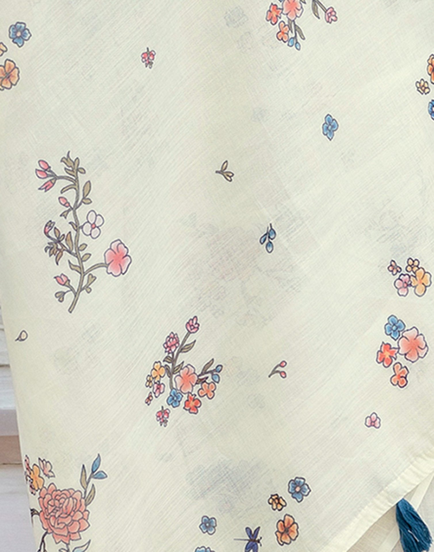 Cream Linen Floral Printed Saree