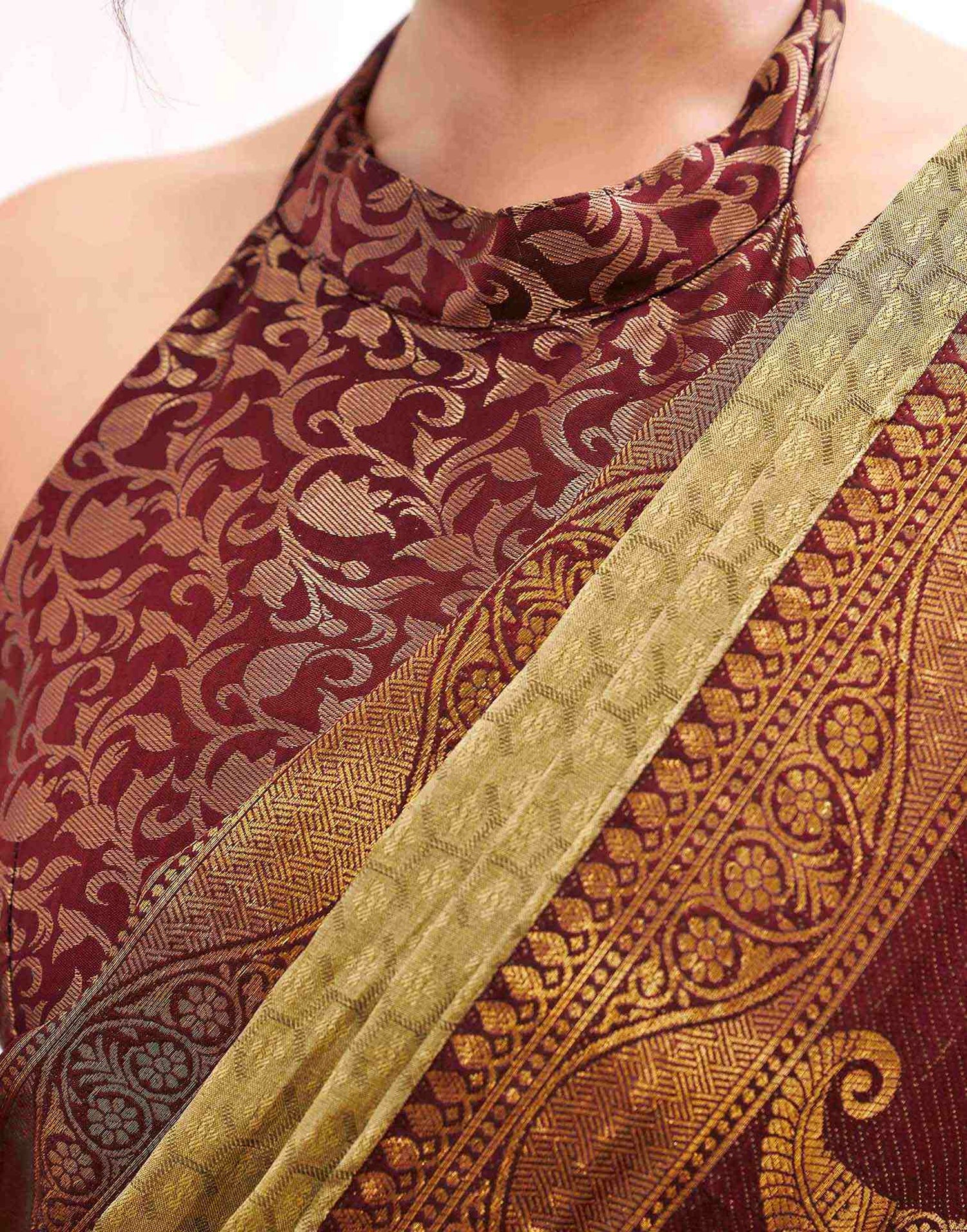 Khaki Silk Woven Kanjivaram Saree