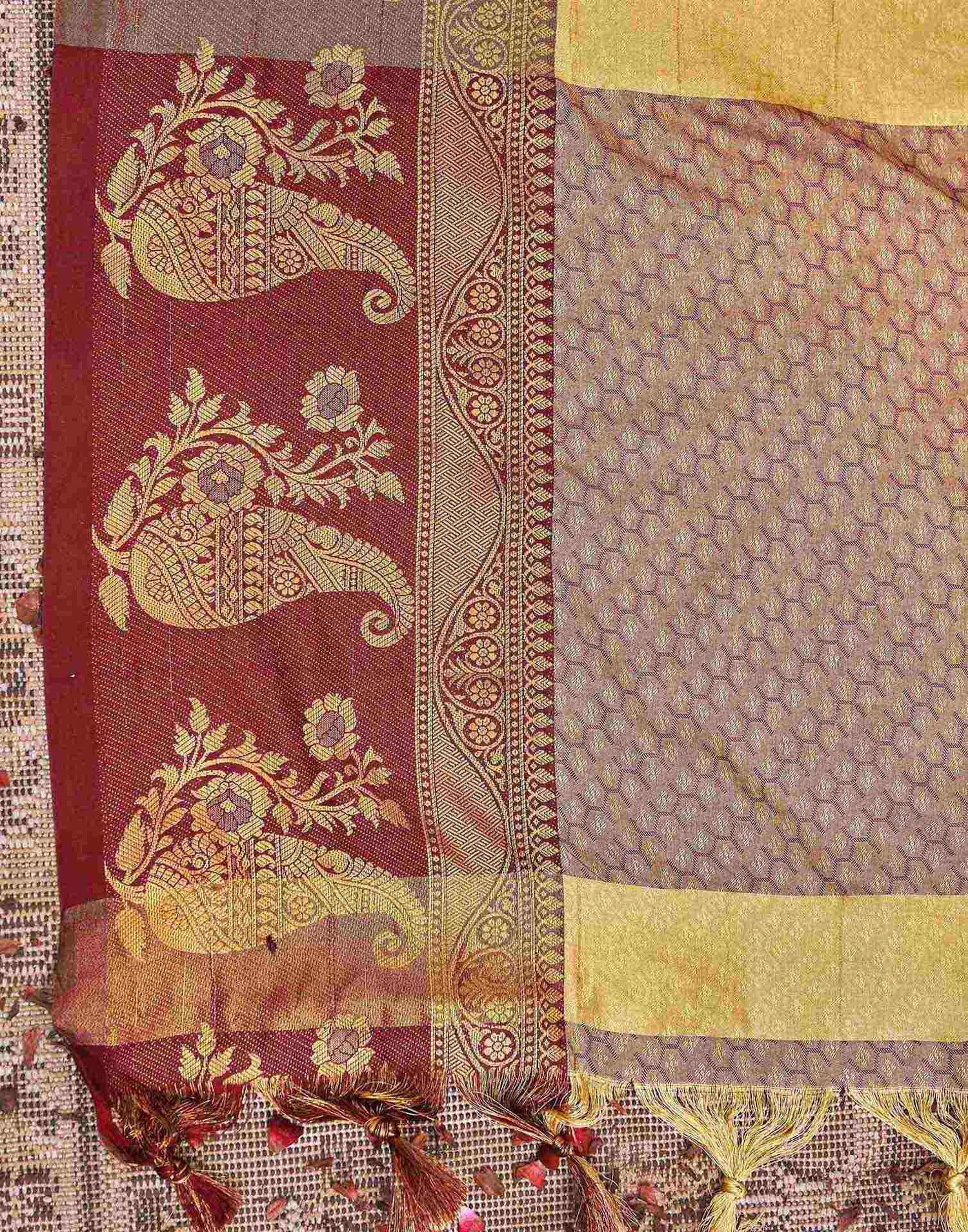 Khaki Silk Woven Kanjivaram Saree