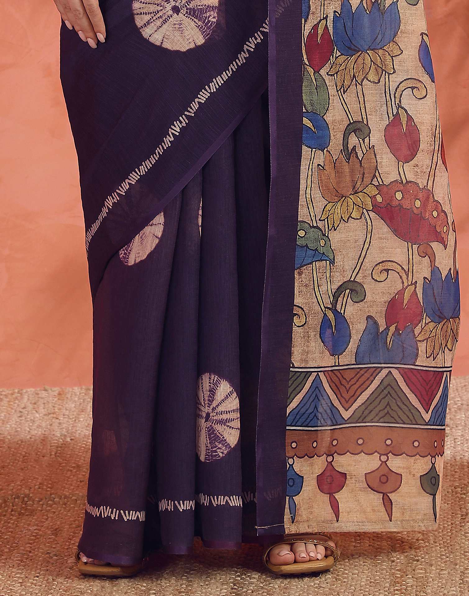 Dark Purple Linen Printed Saree
