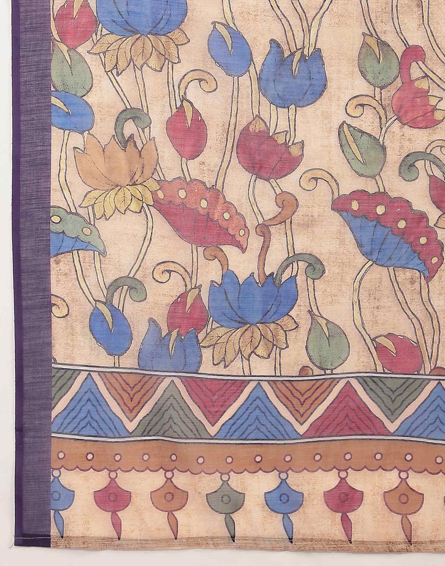 Dark Purple Linen Printed Saree