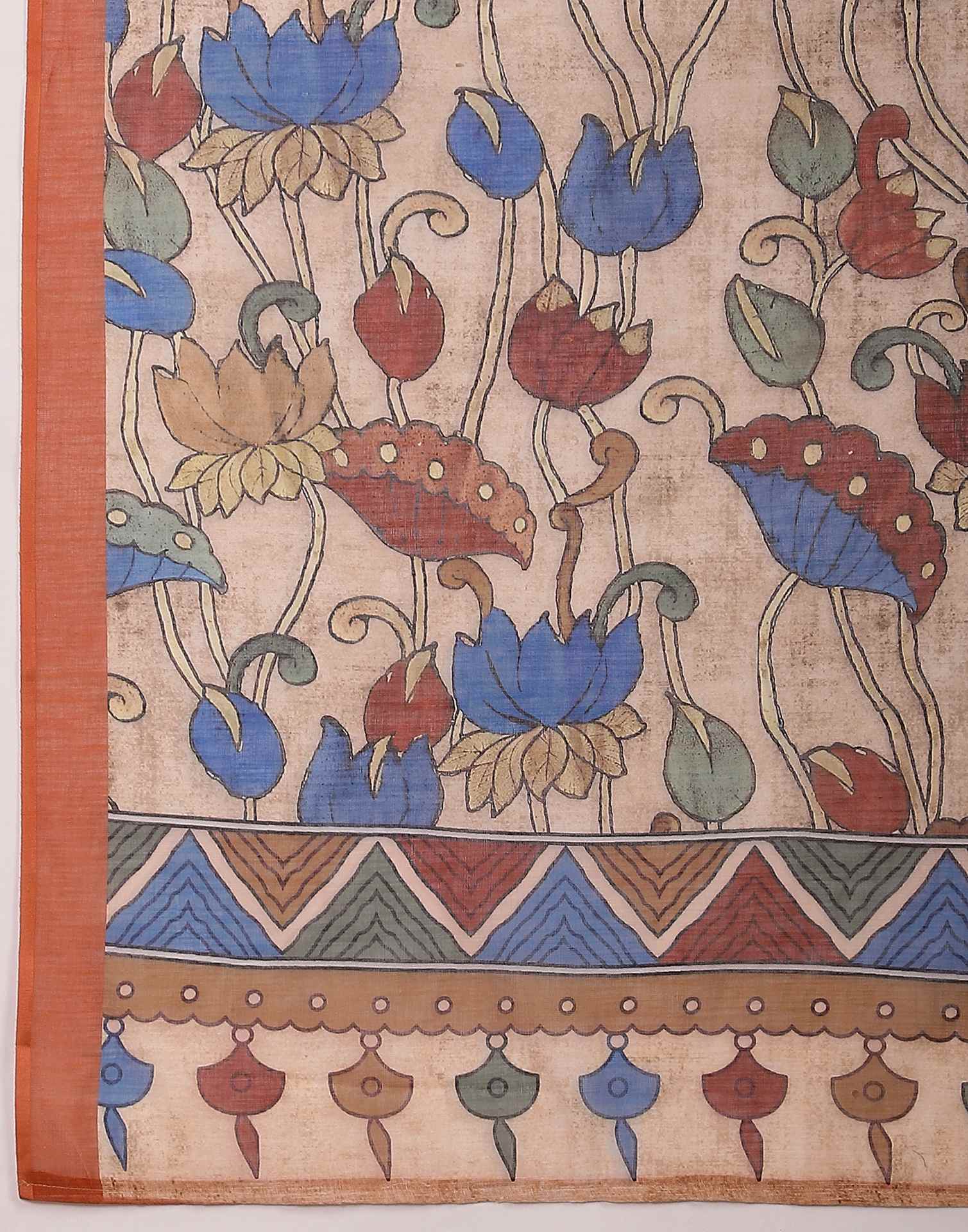 Orange Linen Printed Saree
