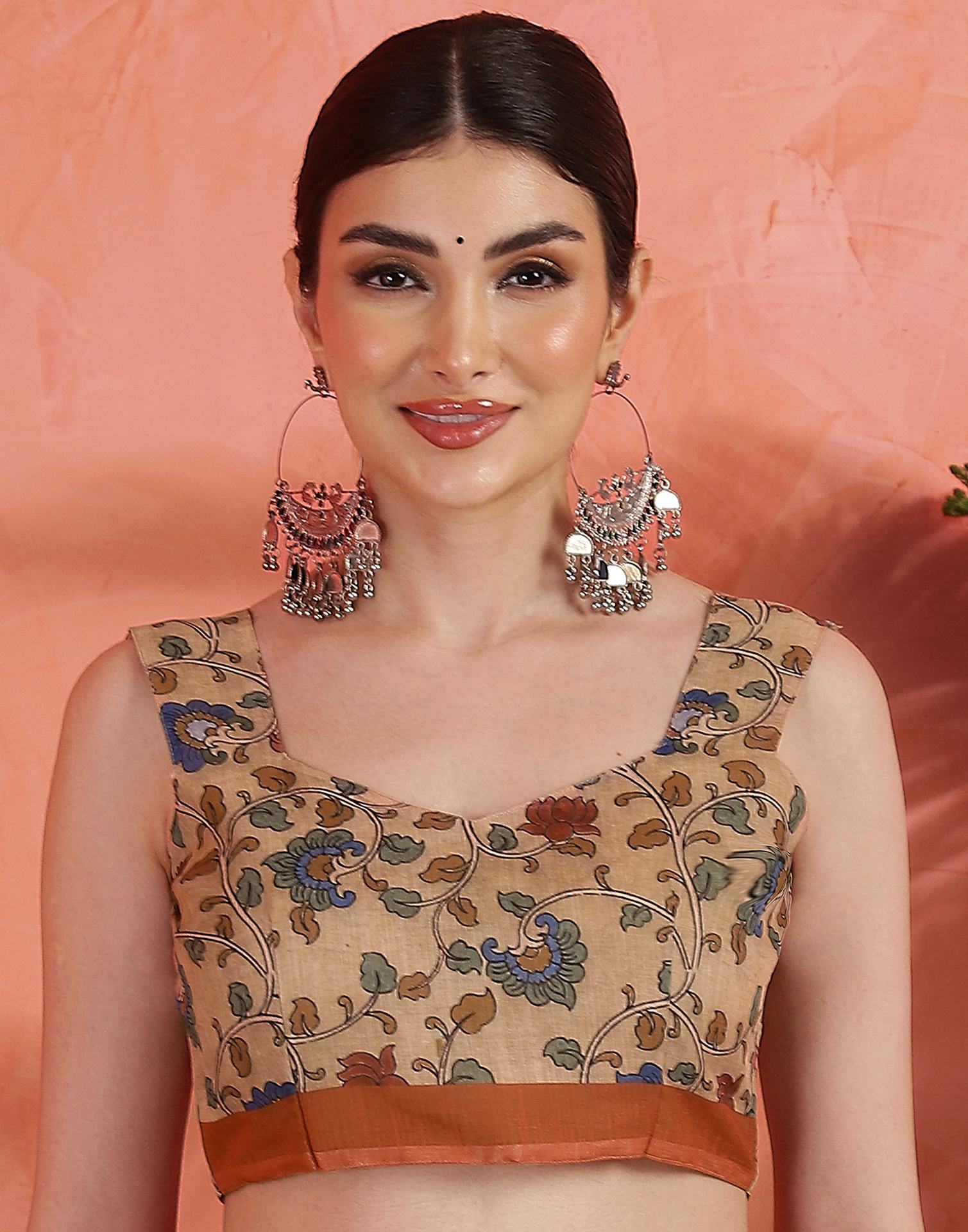 Orange Linen Printed Saree