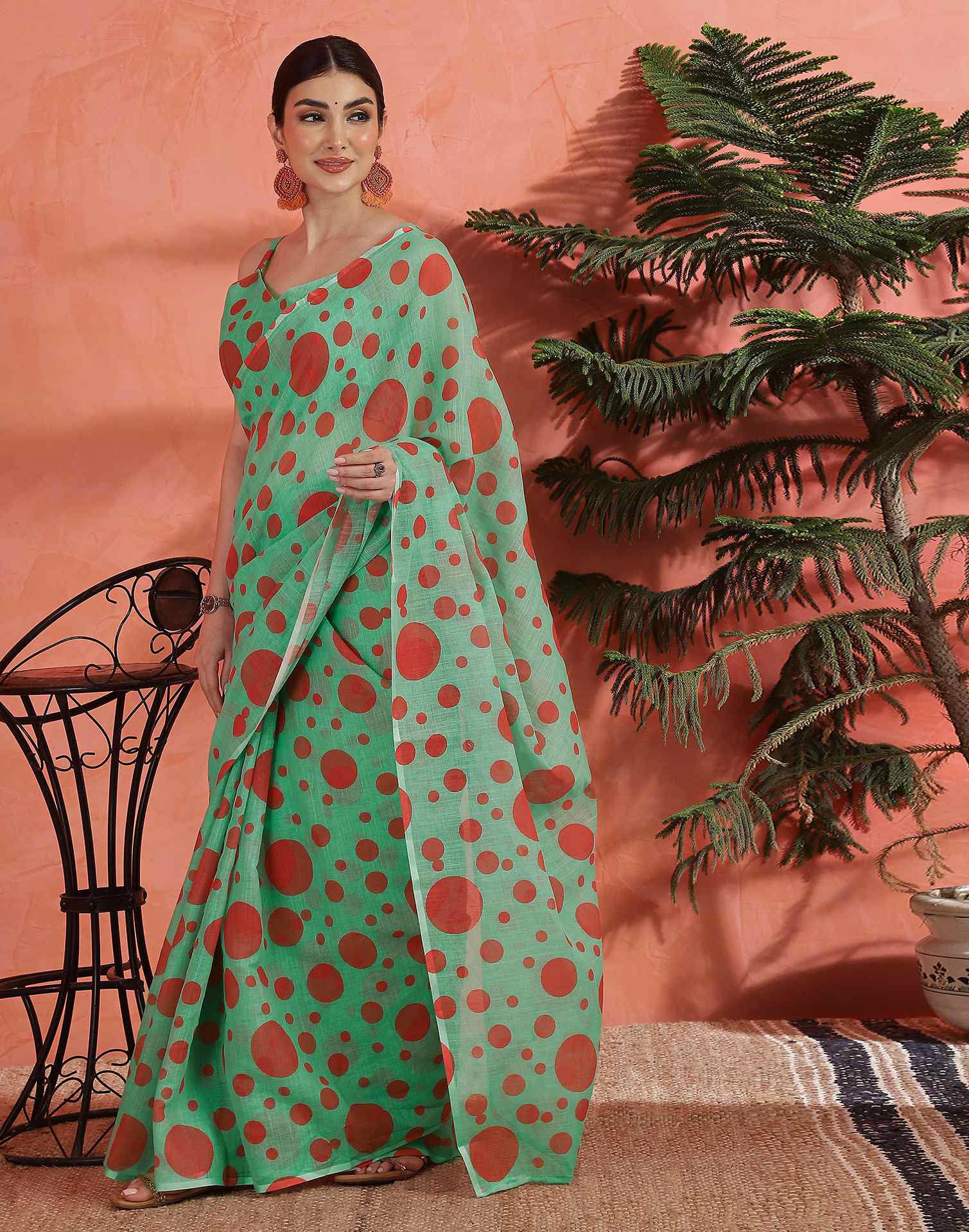 Pista Green Linen Printed Saree