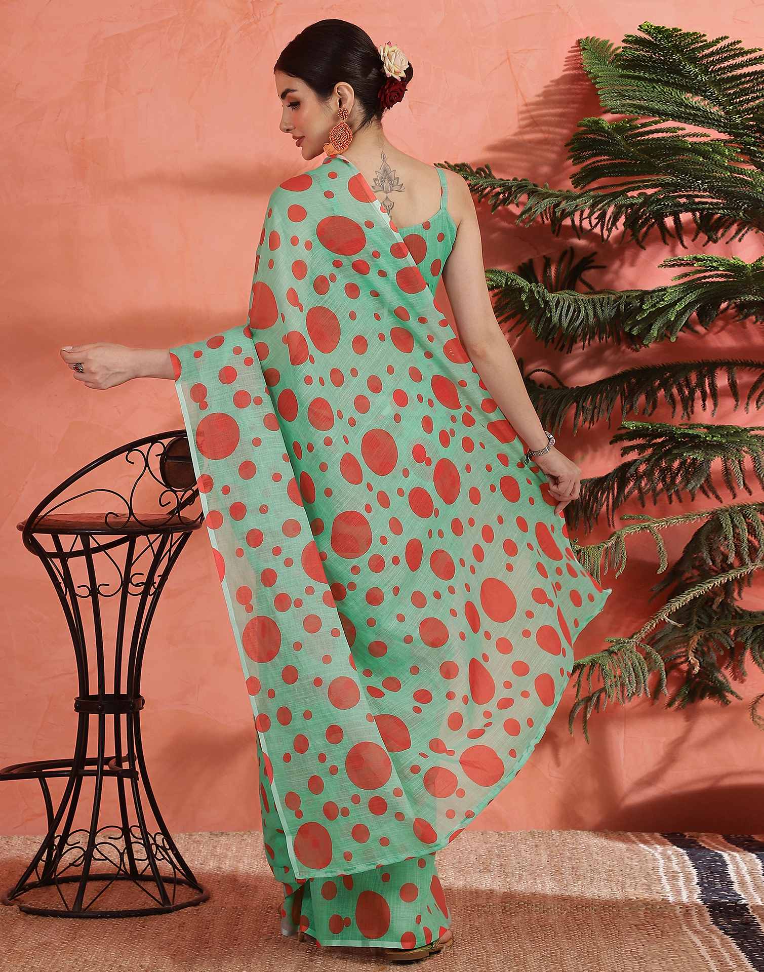 Pista Green Linen Printed Saree