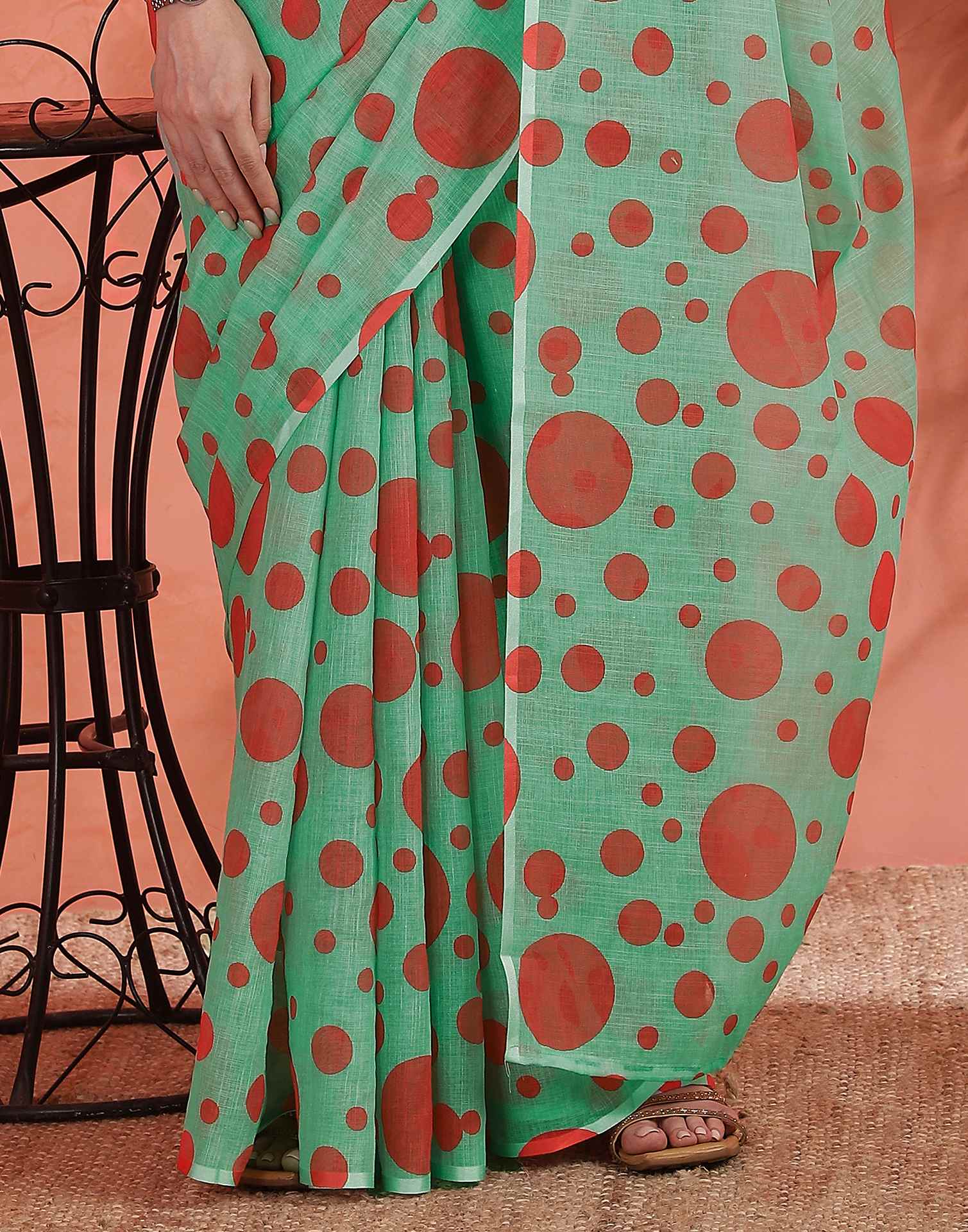 Pista Green Linen Printed Saree