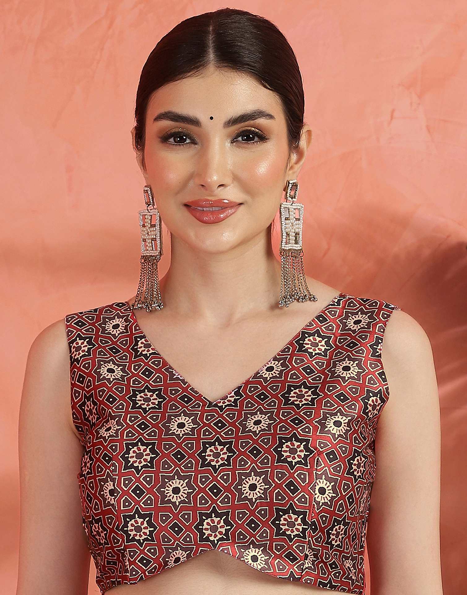 Red Satin Printed Saree