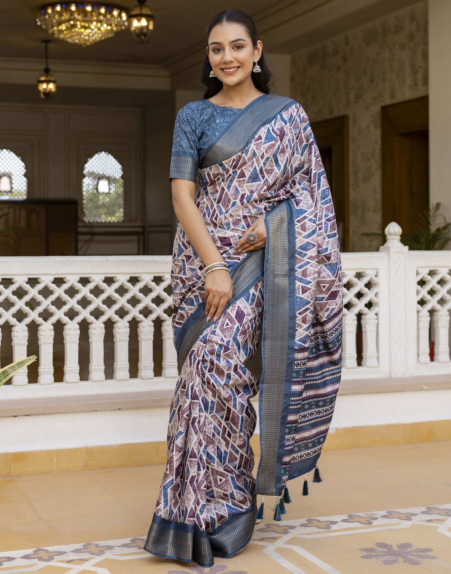 Off White Silk Printed Saree