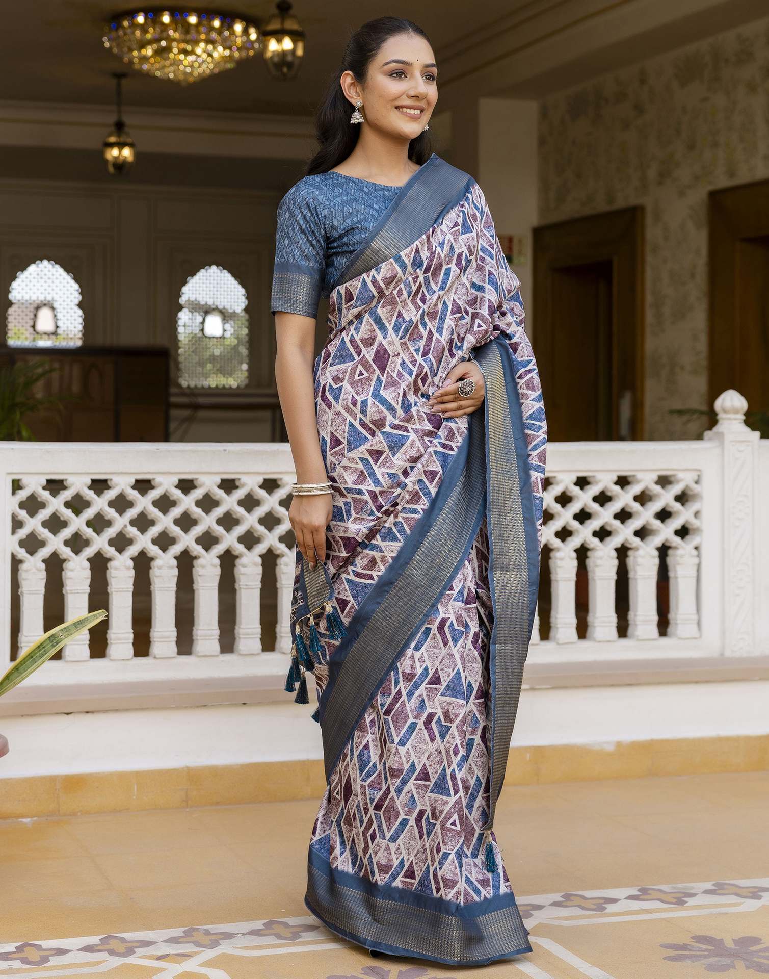 Off White Silk Printed Saree