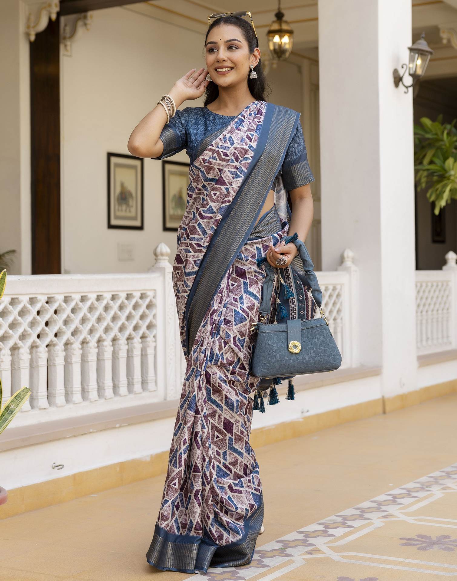 Off White Silk Printed Saree