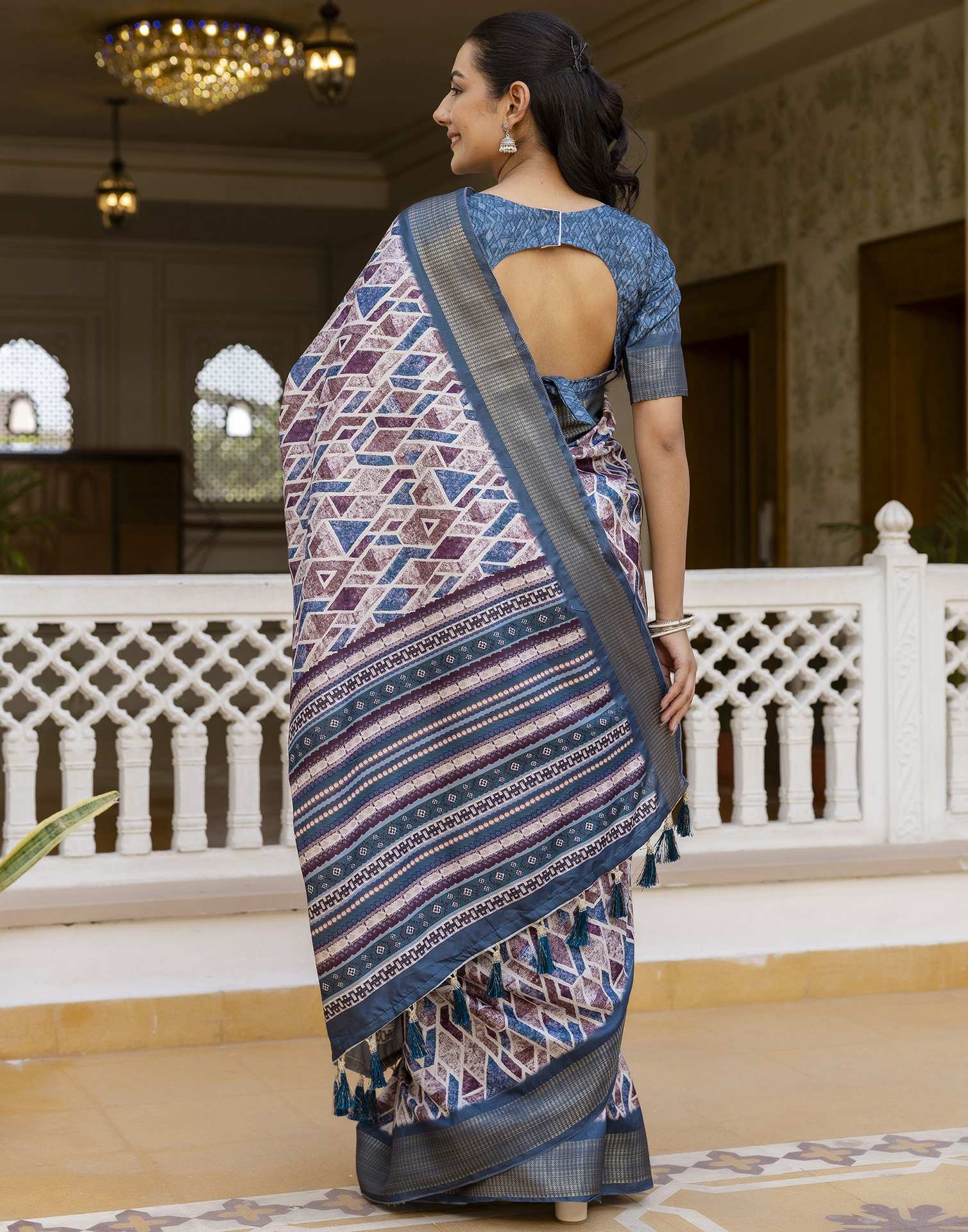 Off White Silk Printed Saree