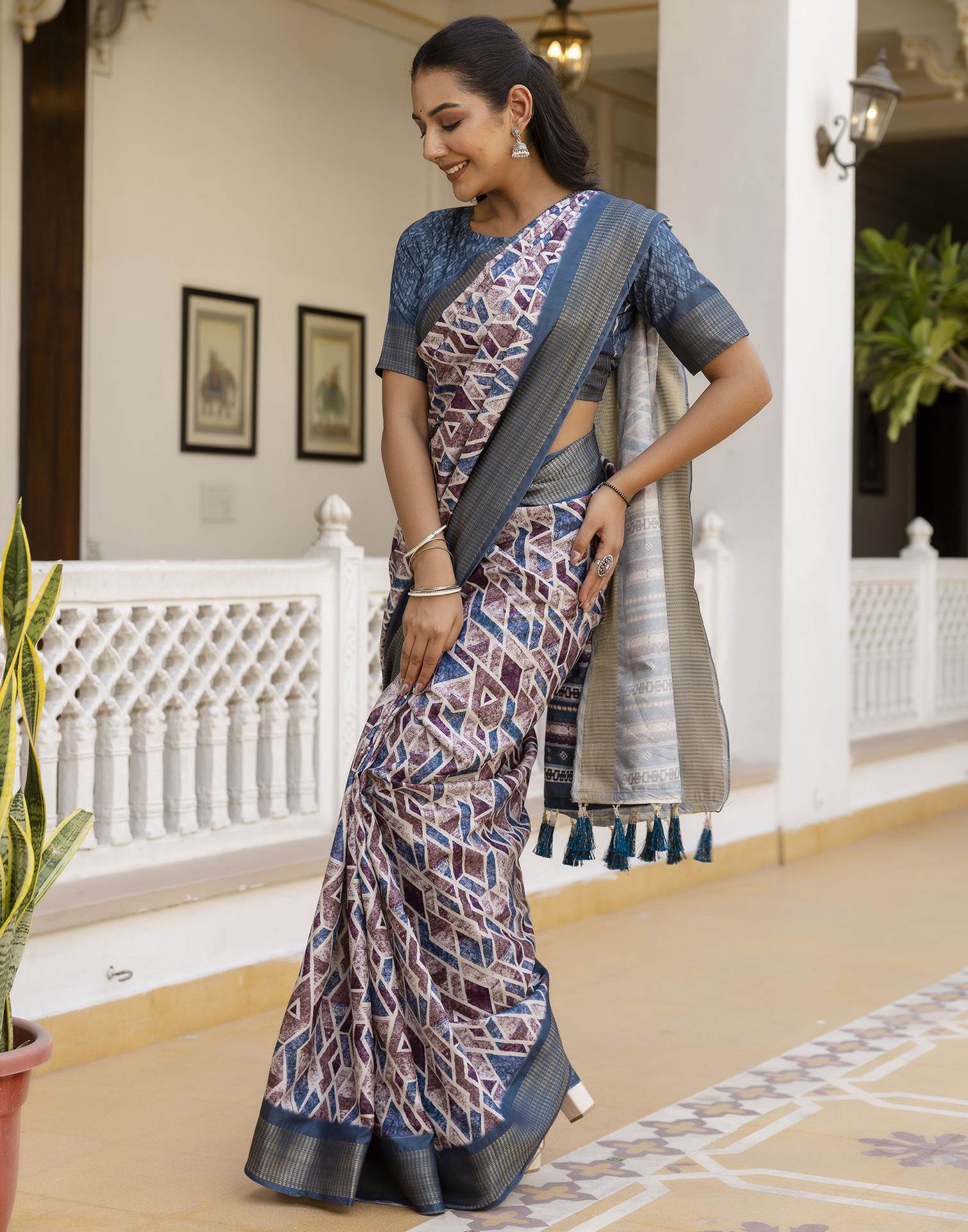 Off White Silk Printed Saree