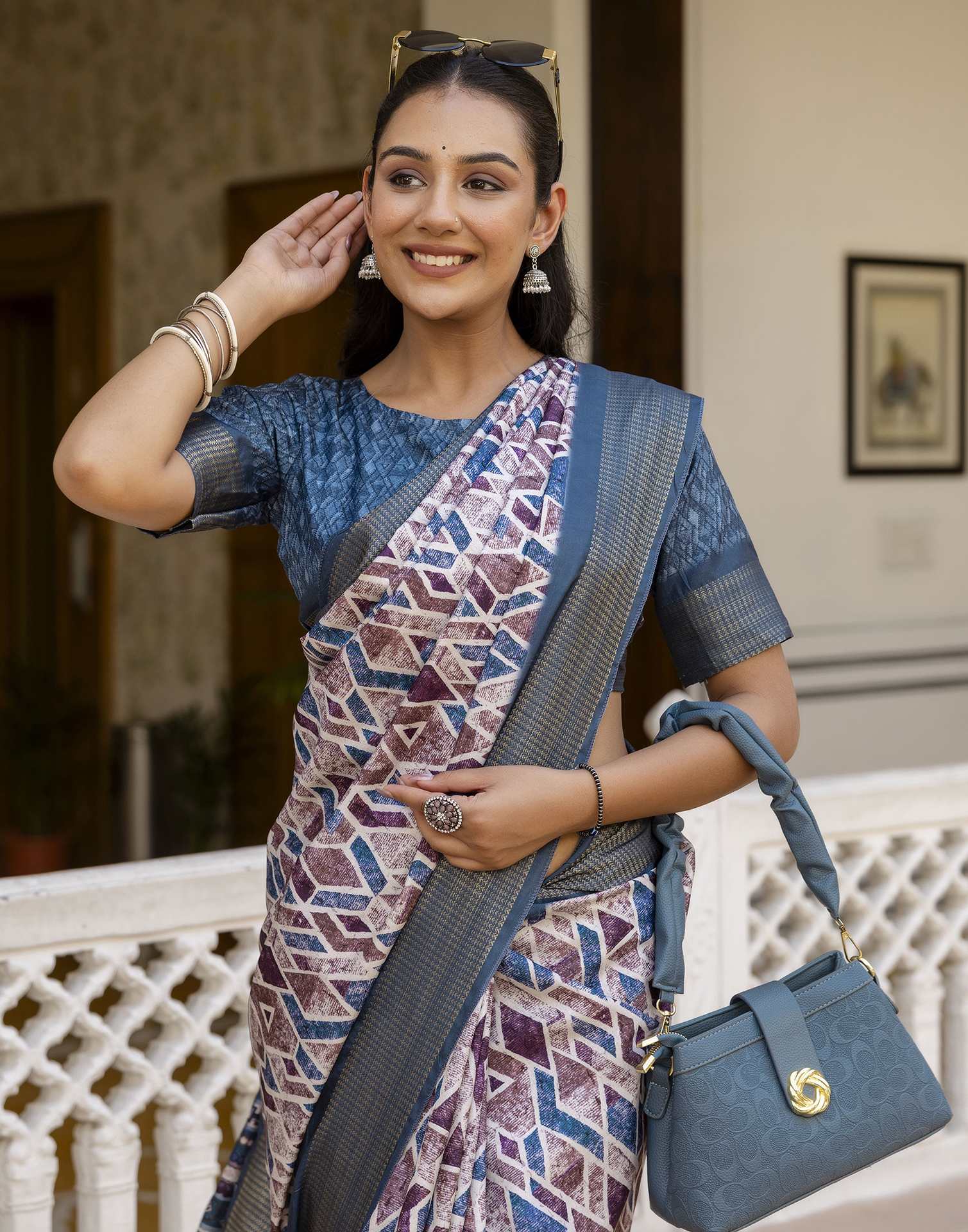 Off White Silk Printed Saree