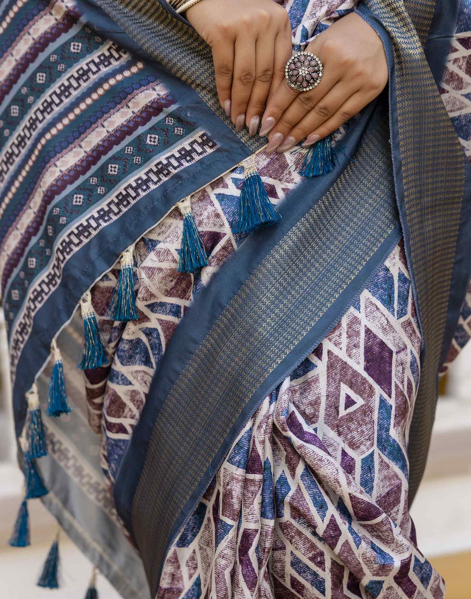Off White Silk Printed Saree