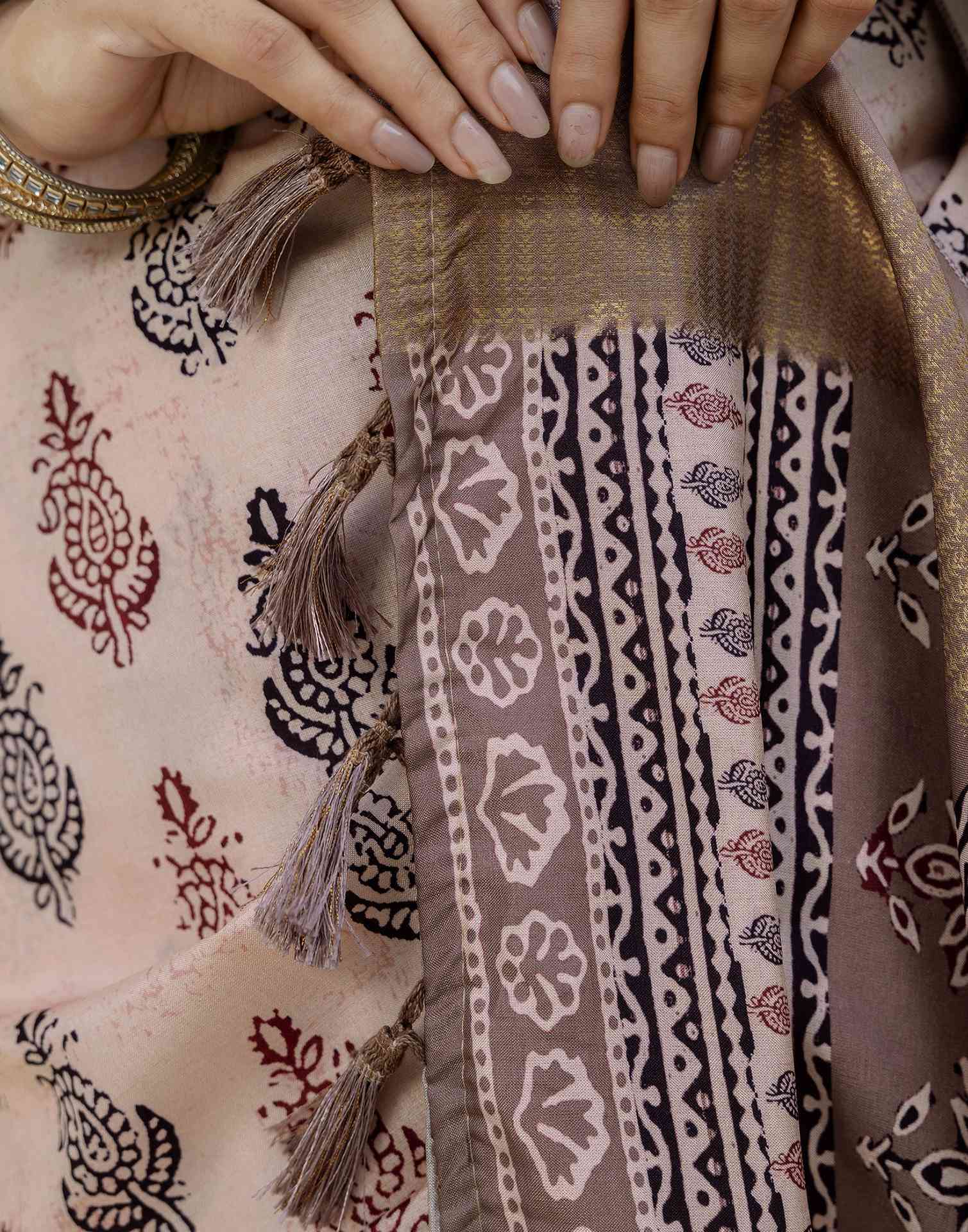 Peach Silk Printed Saree