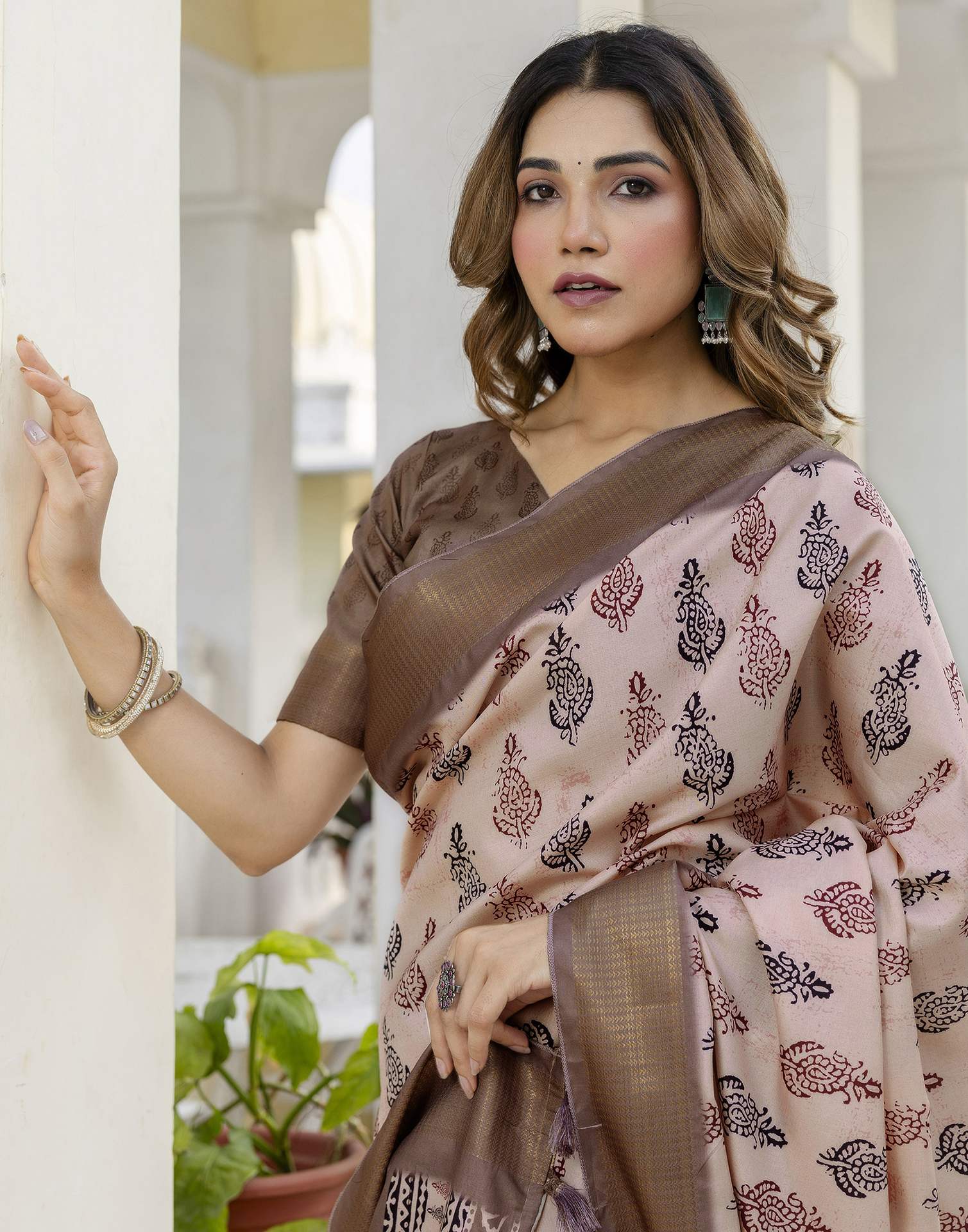 Peach Silk Printed Saree