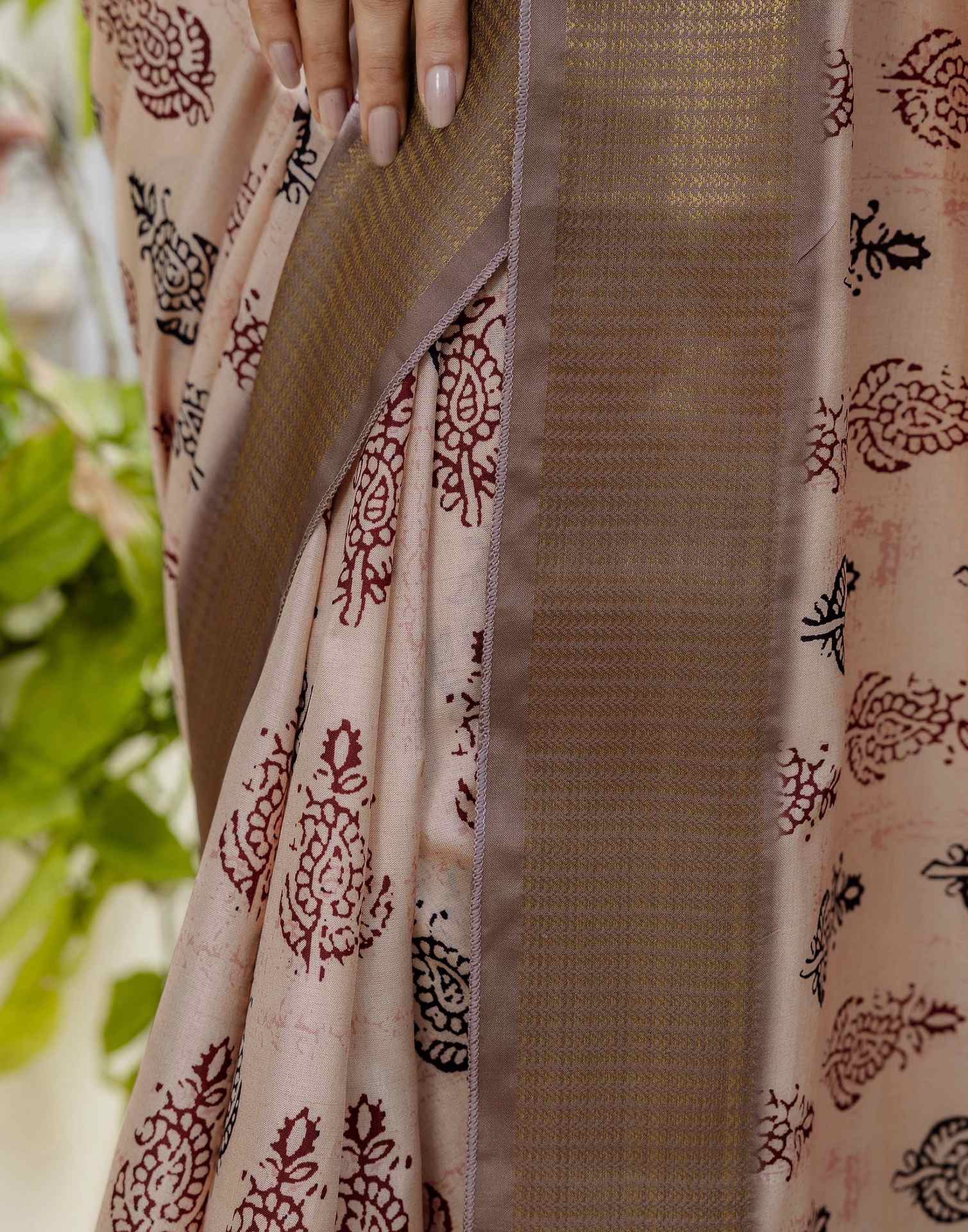 Peach Silk Printed Saree