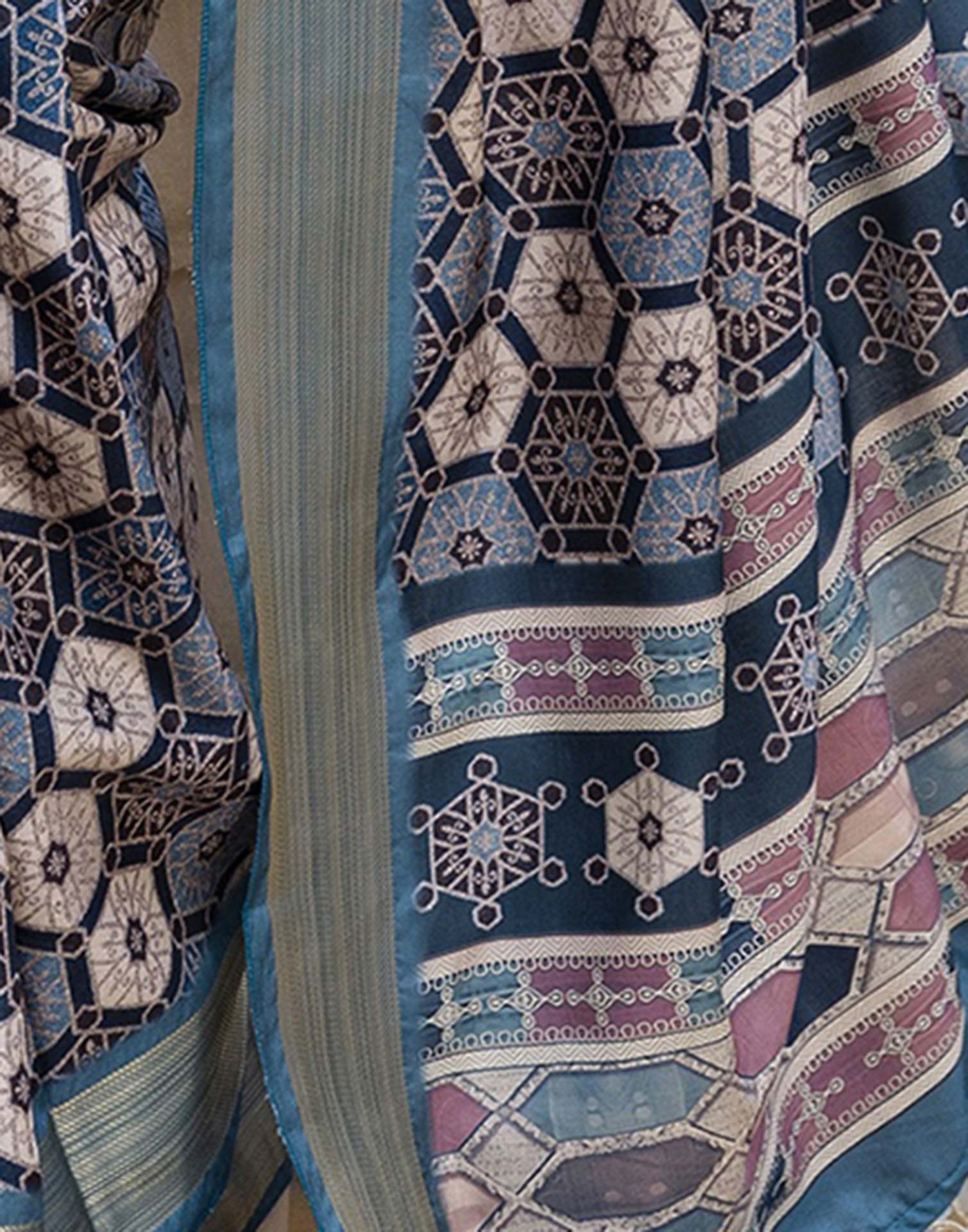 Navy Blue Silk Printed Saree
