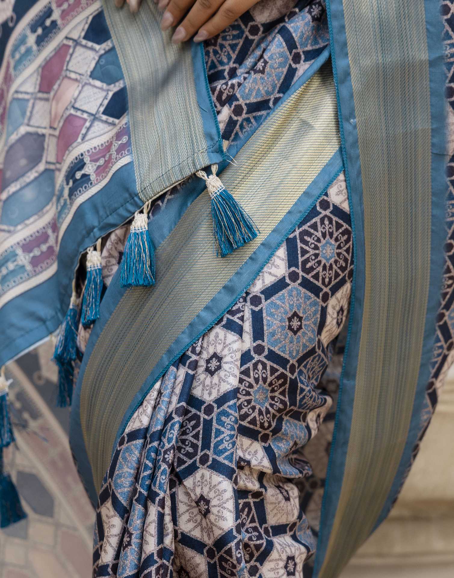 Navy Blue Silk Printed Saree
