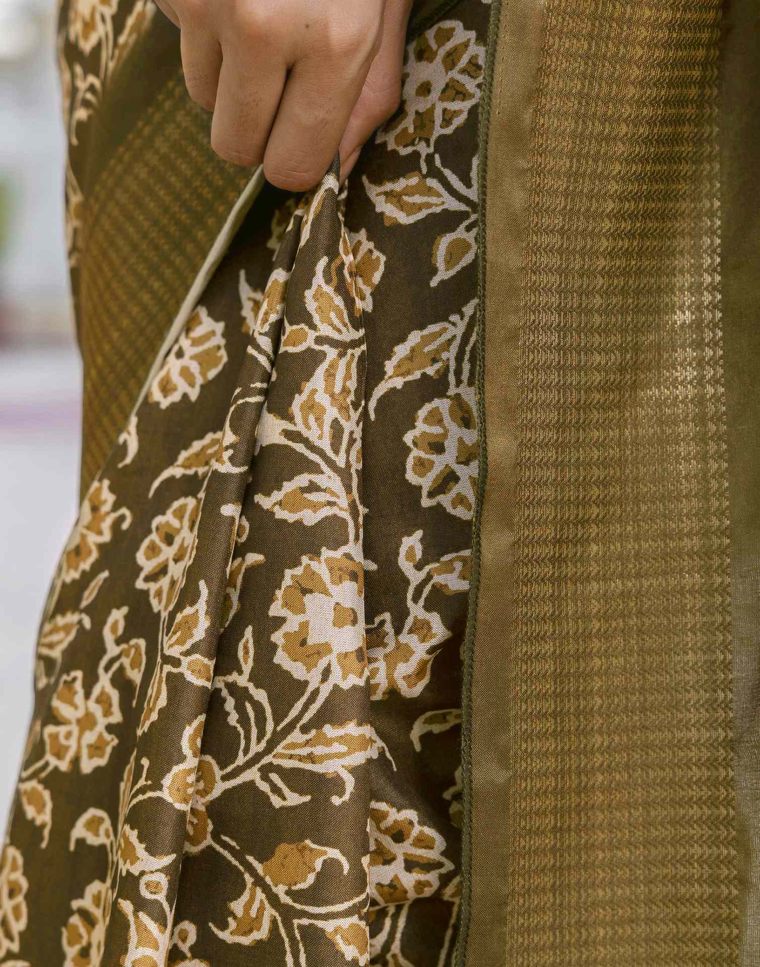 Mehandi Green Silk Printed Saree