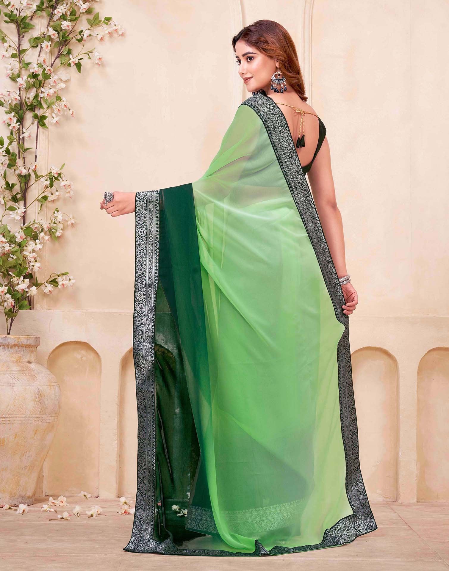 Green Georgette Woven Lace Saree
