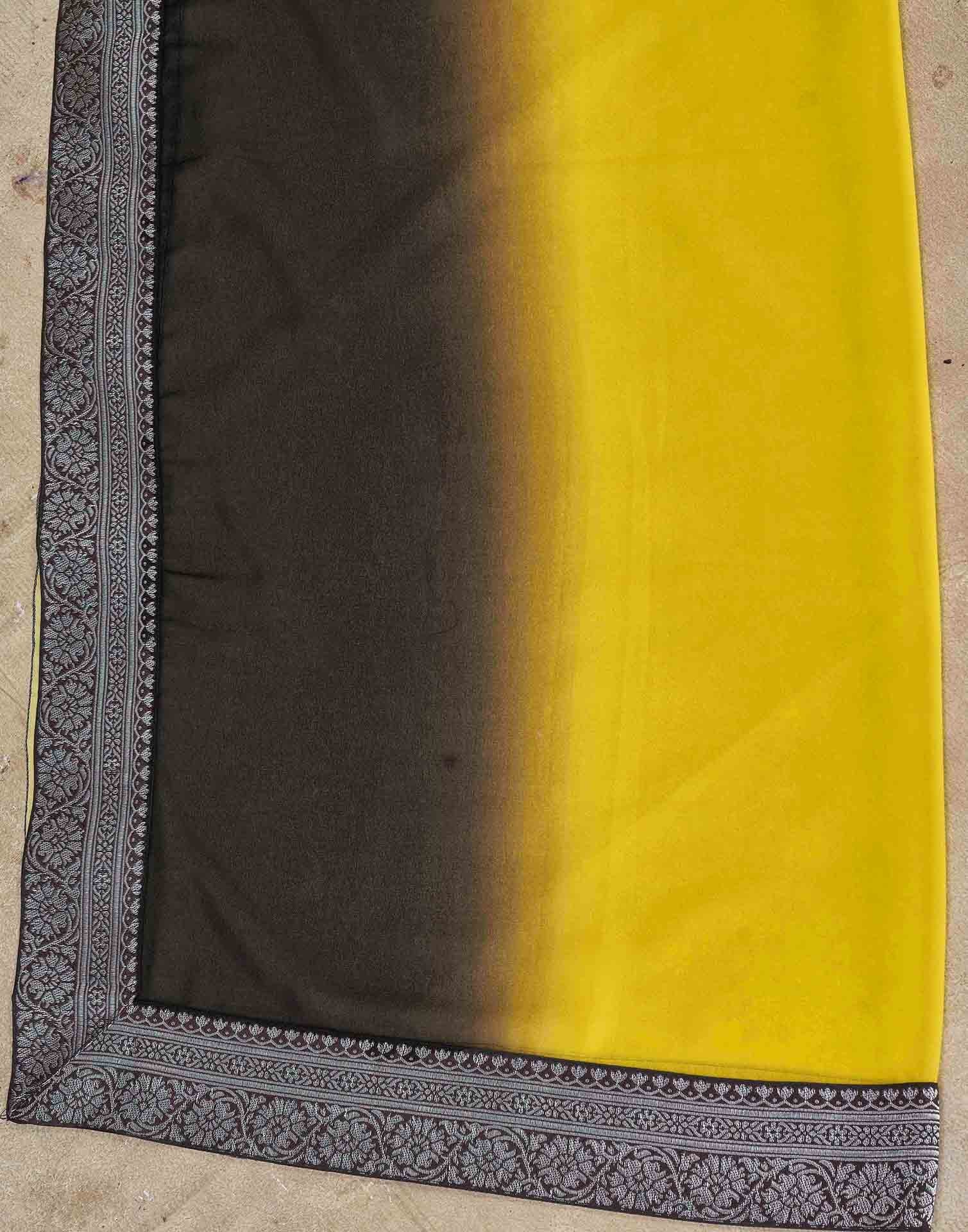 Yellow Georgette Woven Lace Saree