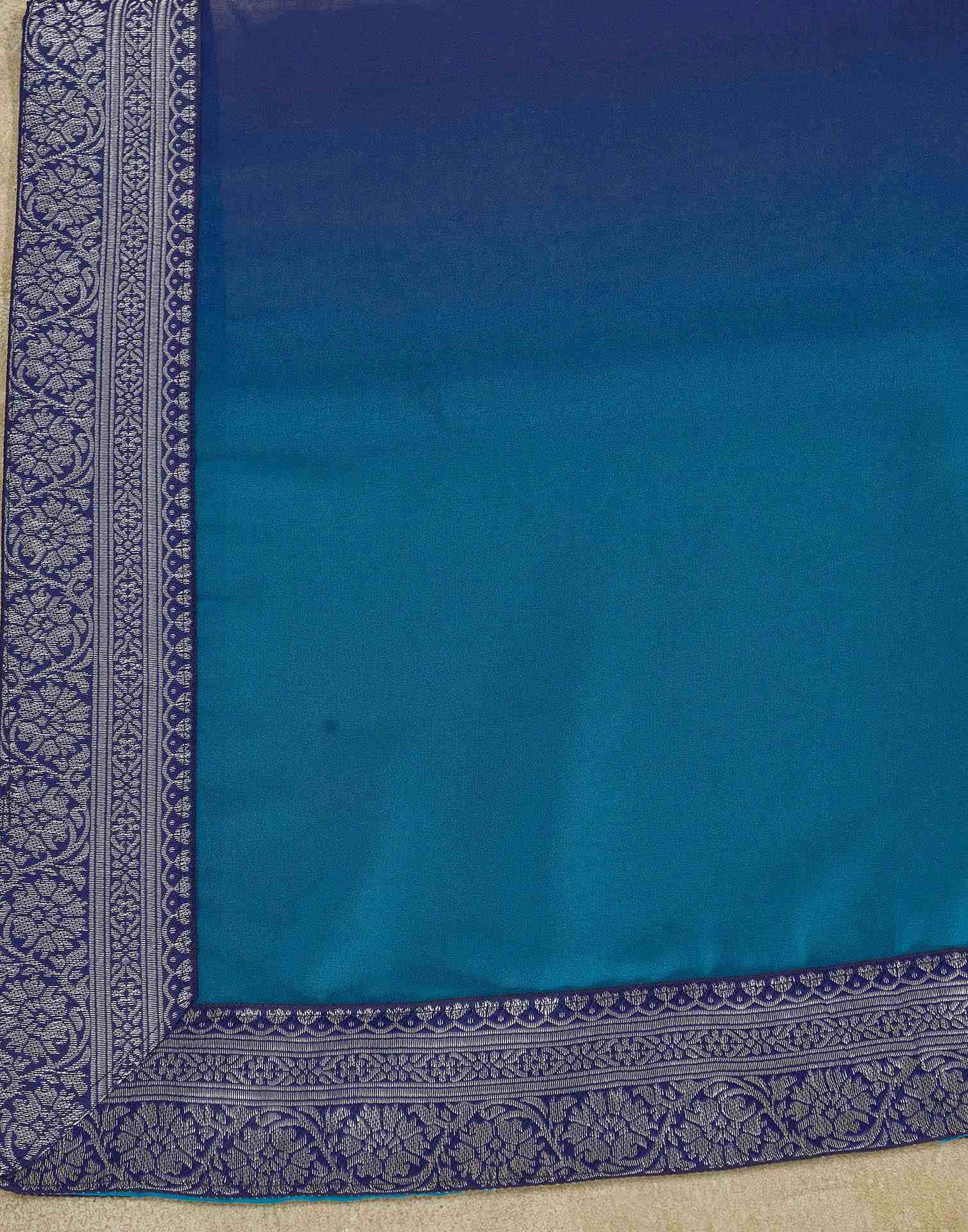 Navy Blue Georgette Woven Lace Saree