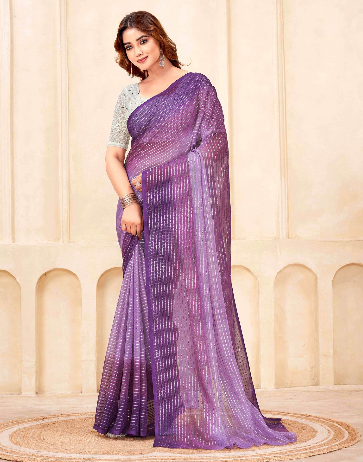 Purple Georgette Zari Stripe Saree