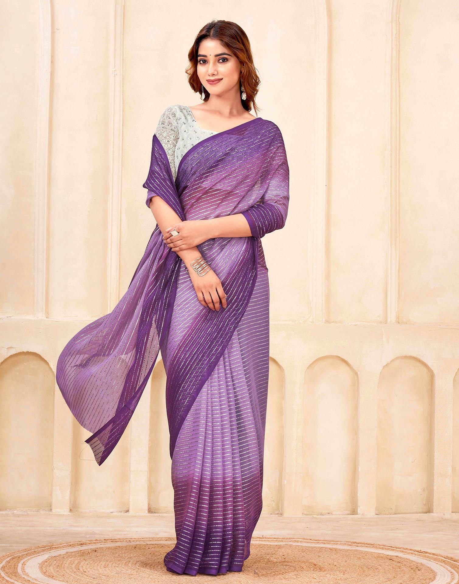 Purple Georgette Zari Stripe Saree