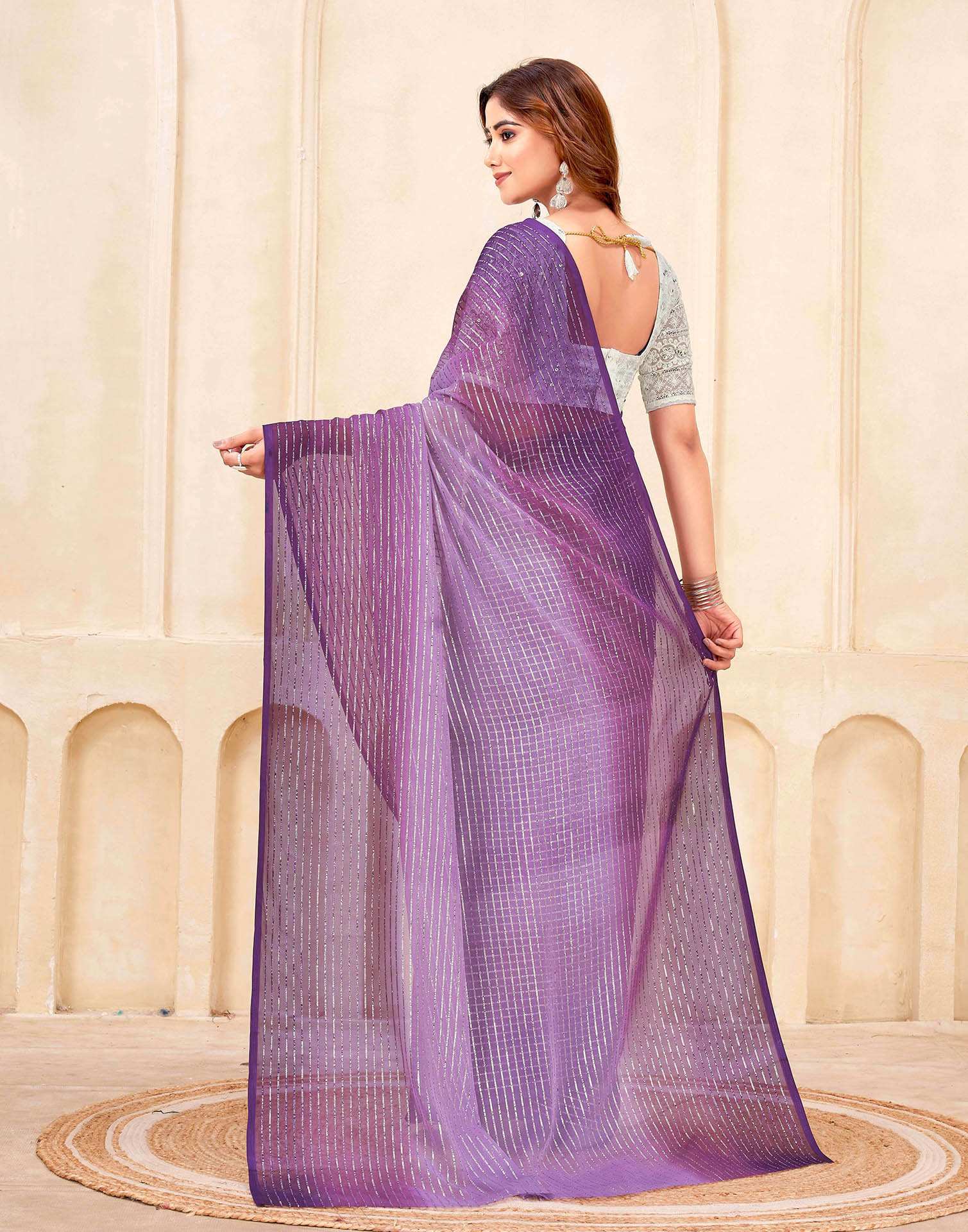 Purple Georgette Zari Stripe Saree