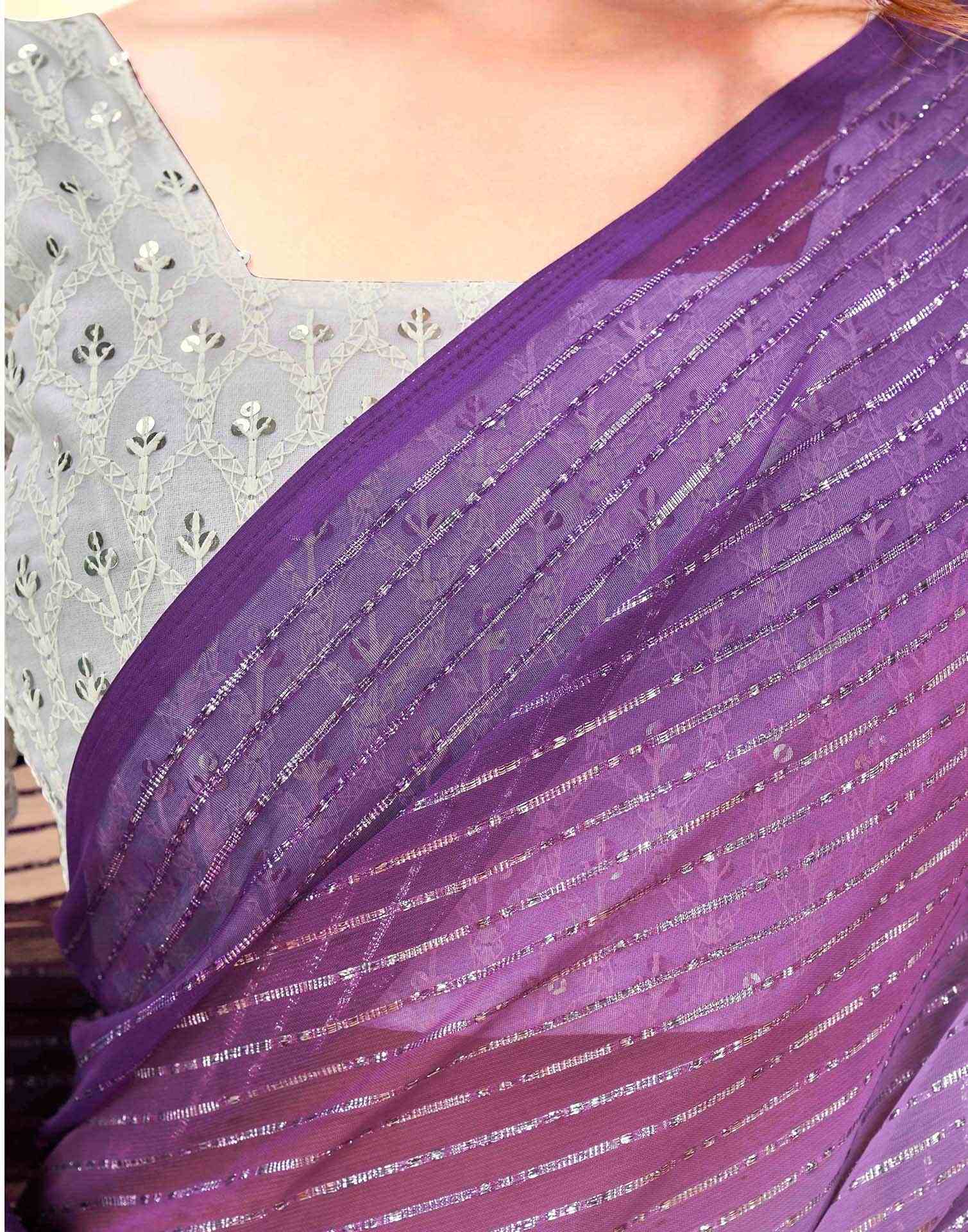 Purple Georgette Zari Stripe Saree