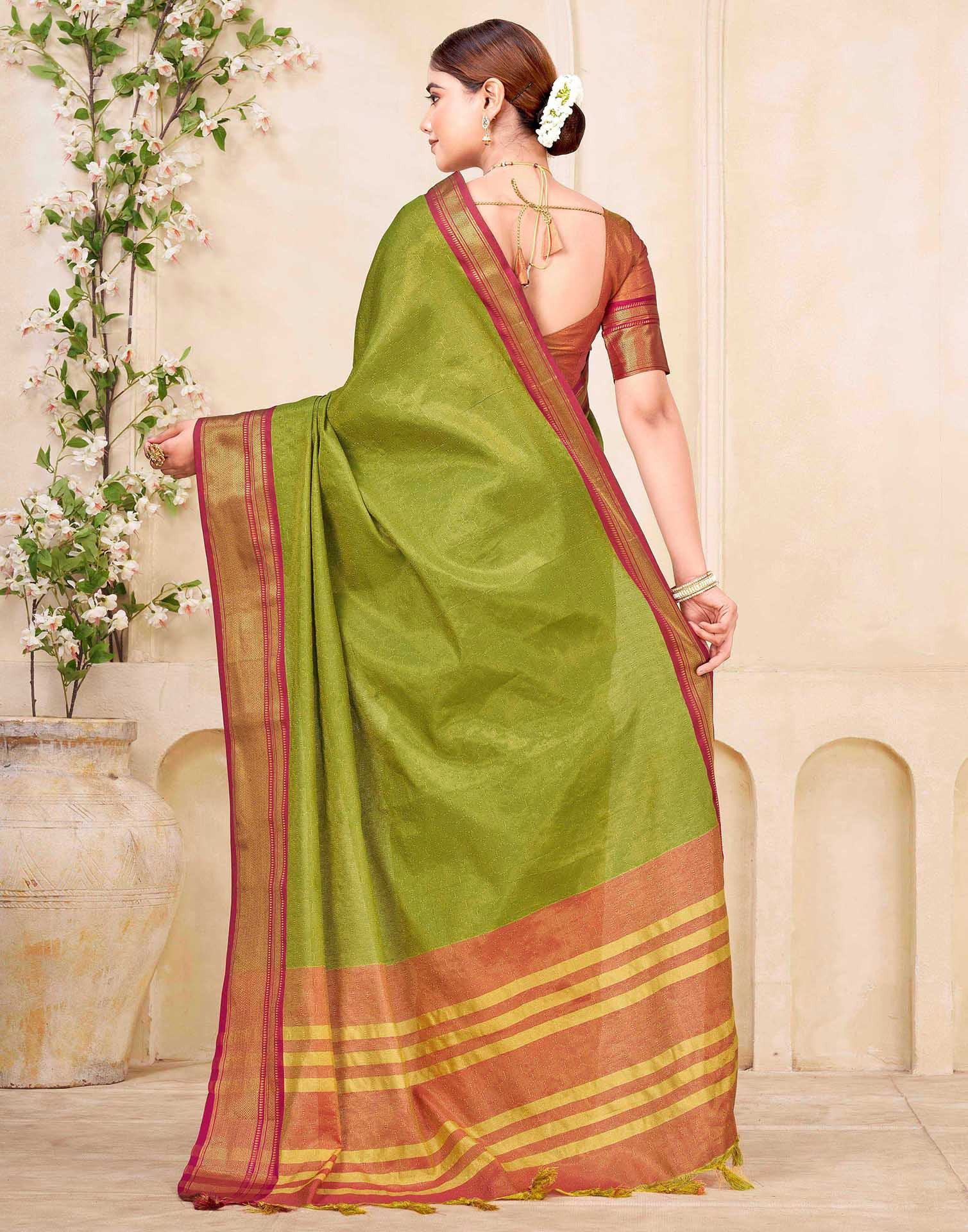 Parrot Green Silk Woven Kanjivaram Saree