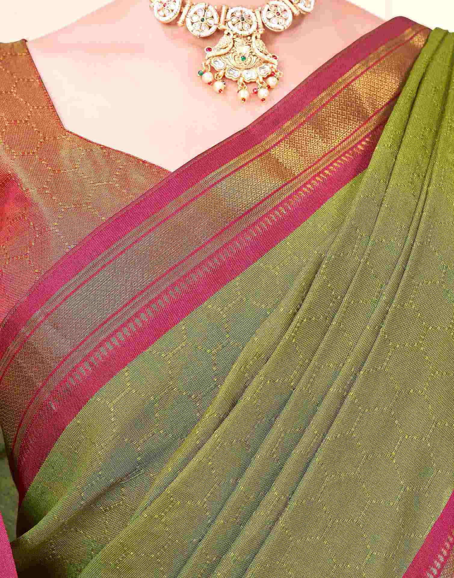 Parrot Green Silk Woven Kanjivaram Saree