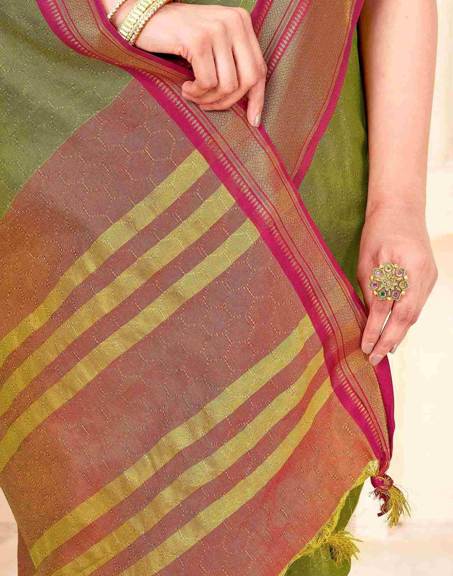 Parrot Green Silk Woven Kanjivaram Saree