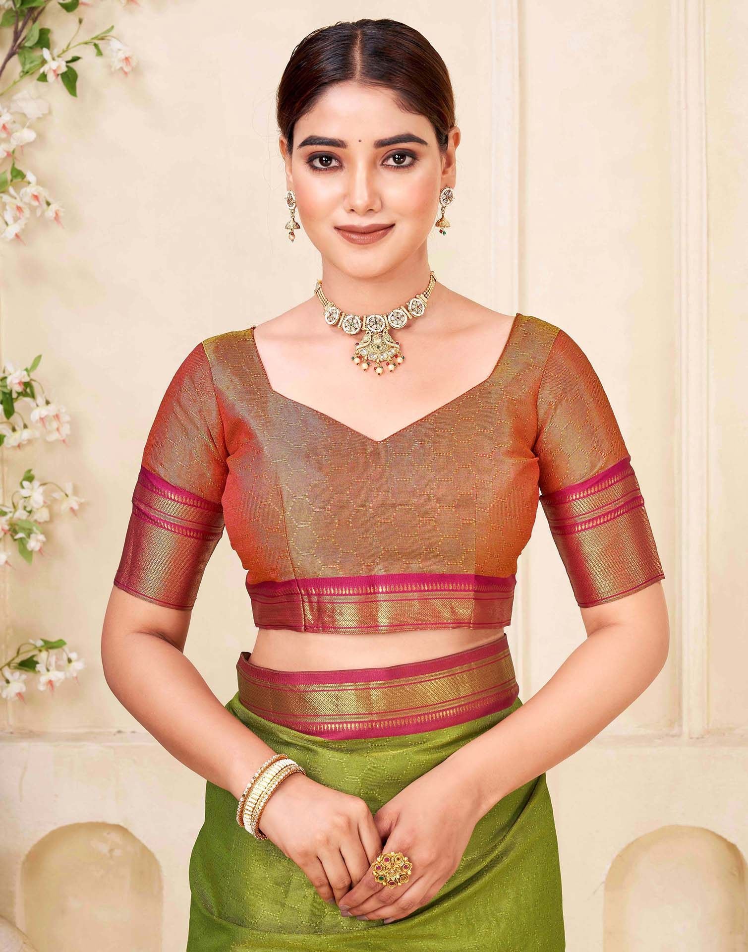 Parrot Green Silk Woven Kanjivaram Saree