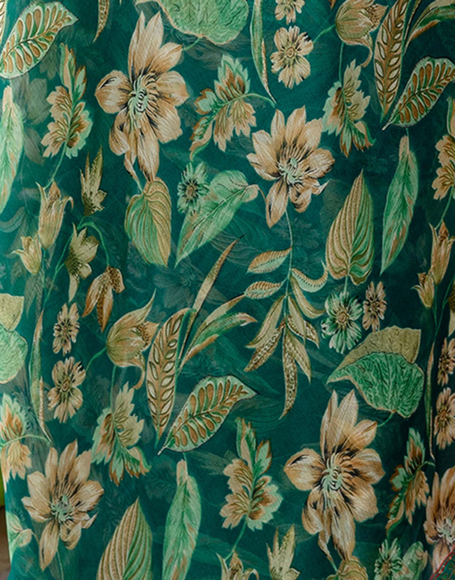 Teal Green Chiffon Printed Saree
