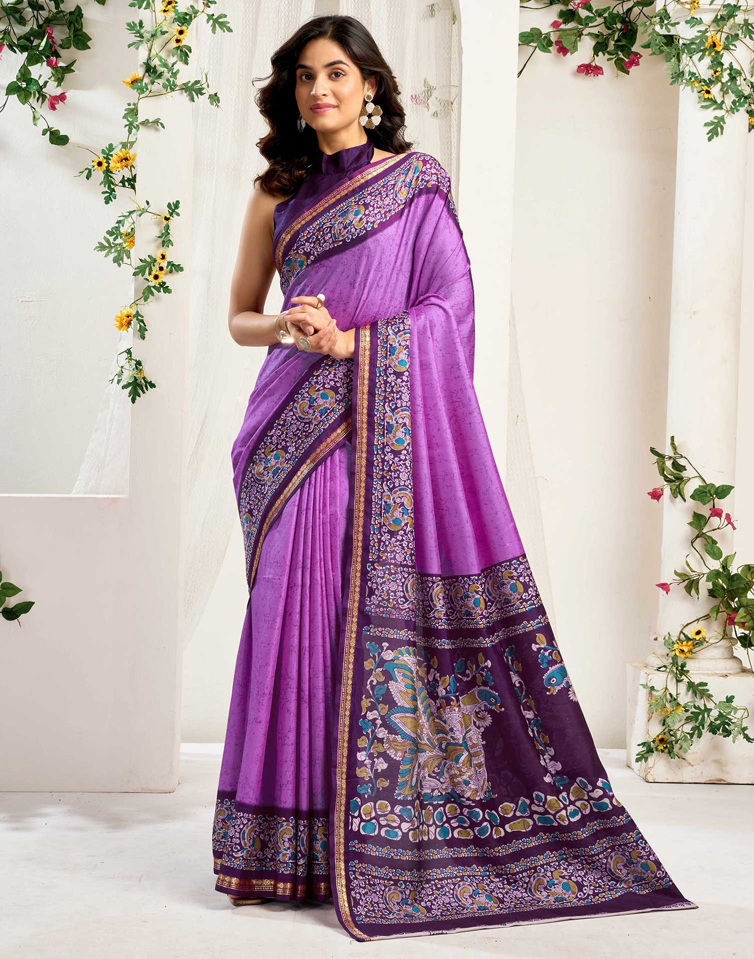 Lavender Dola Silk Printed Saree