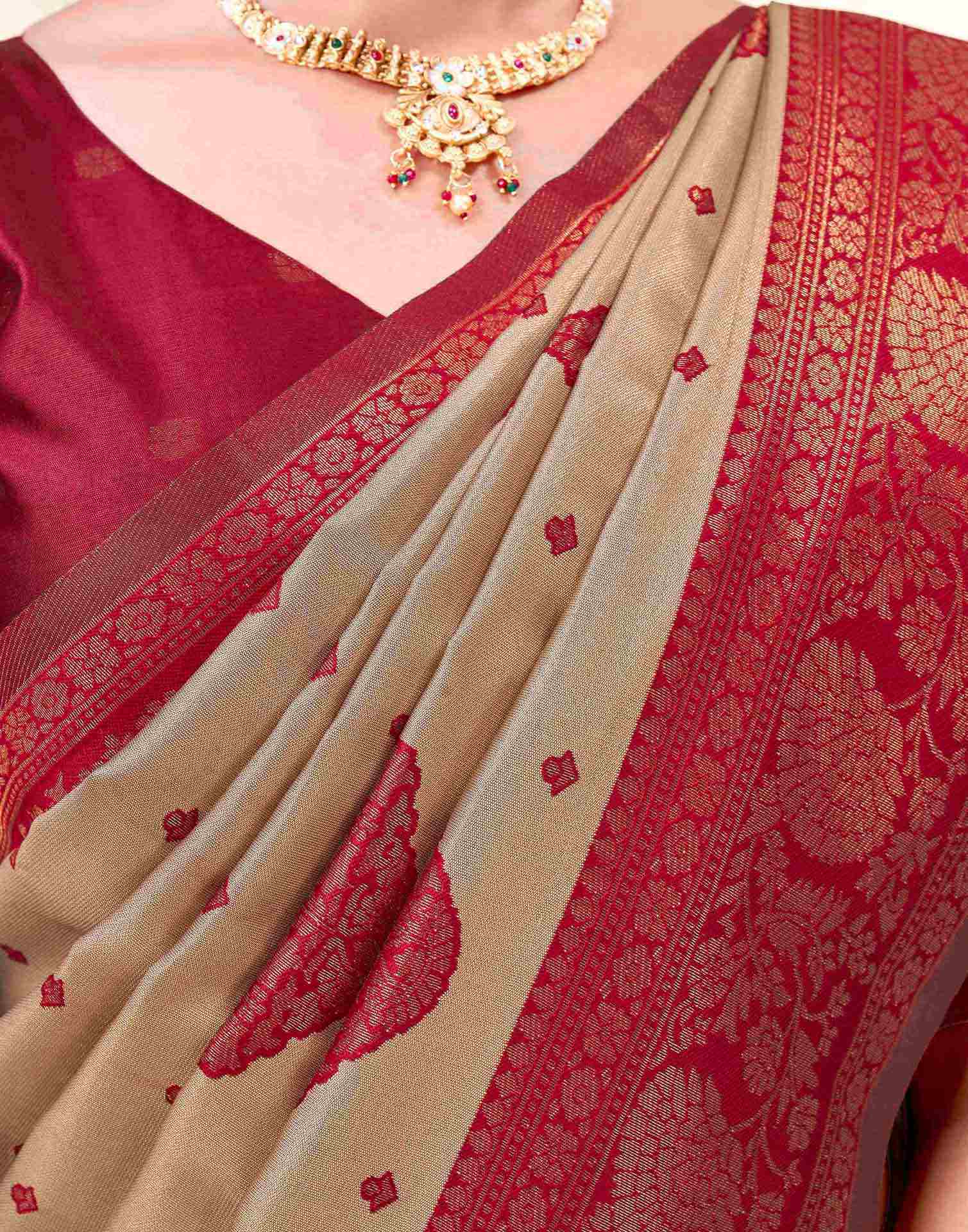 Dark Beige Silk Woven Saree