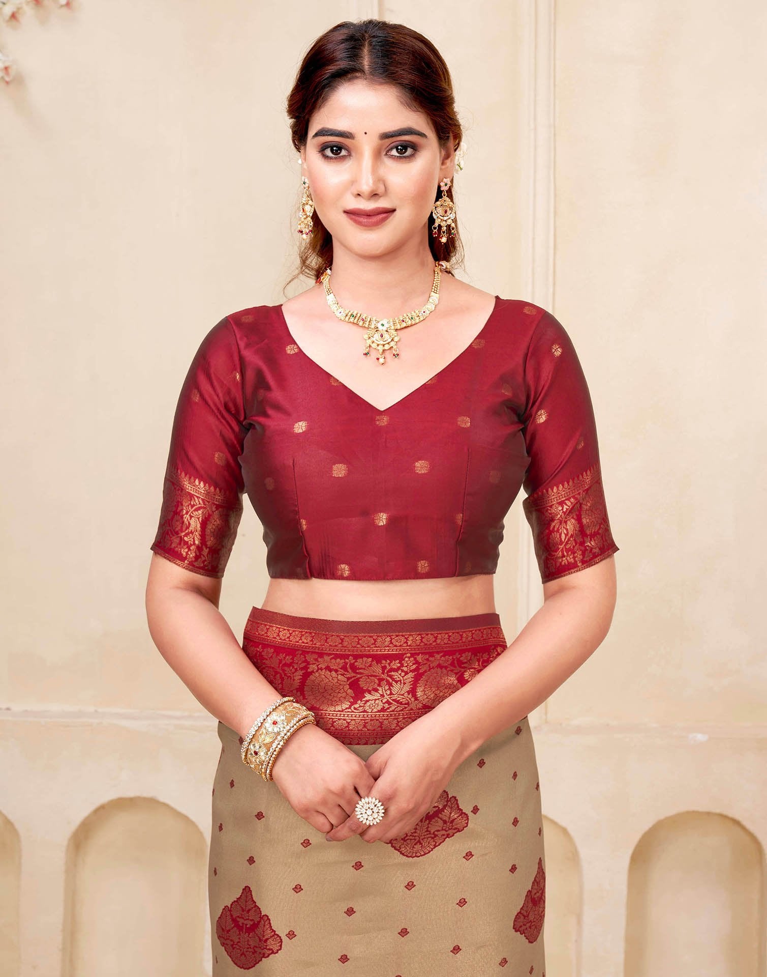 Dark Beige Silk Woven Saree