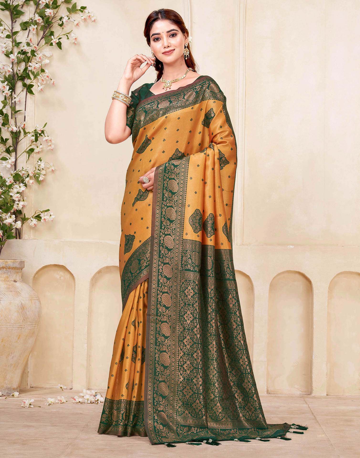 Mustard Yellow Silk Woven Saree