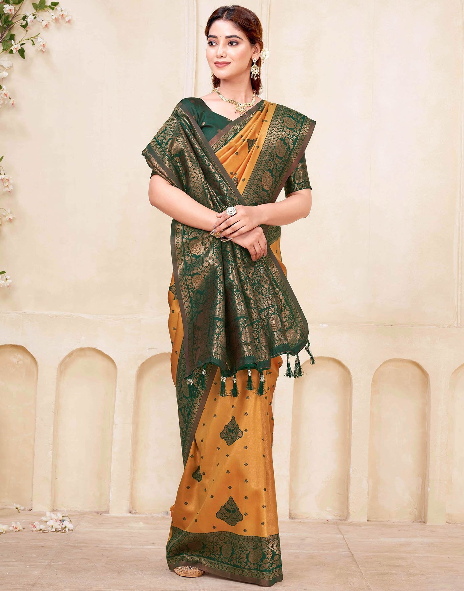 Mustard Yellow Silk Woven Saree