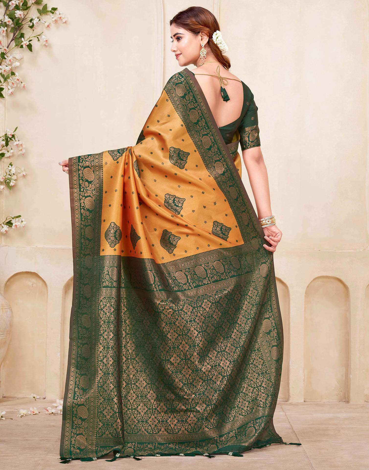 Mustard Yellow Silk Woven Saree