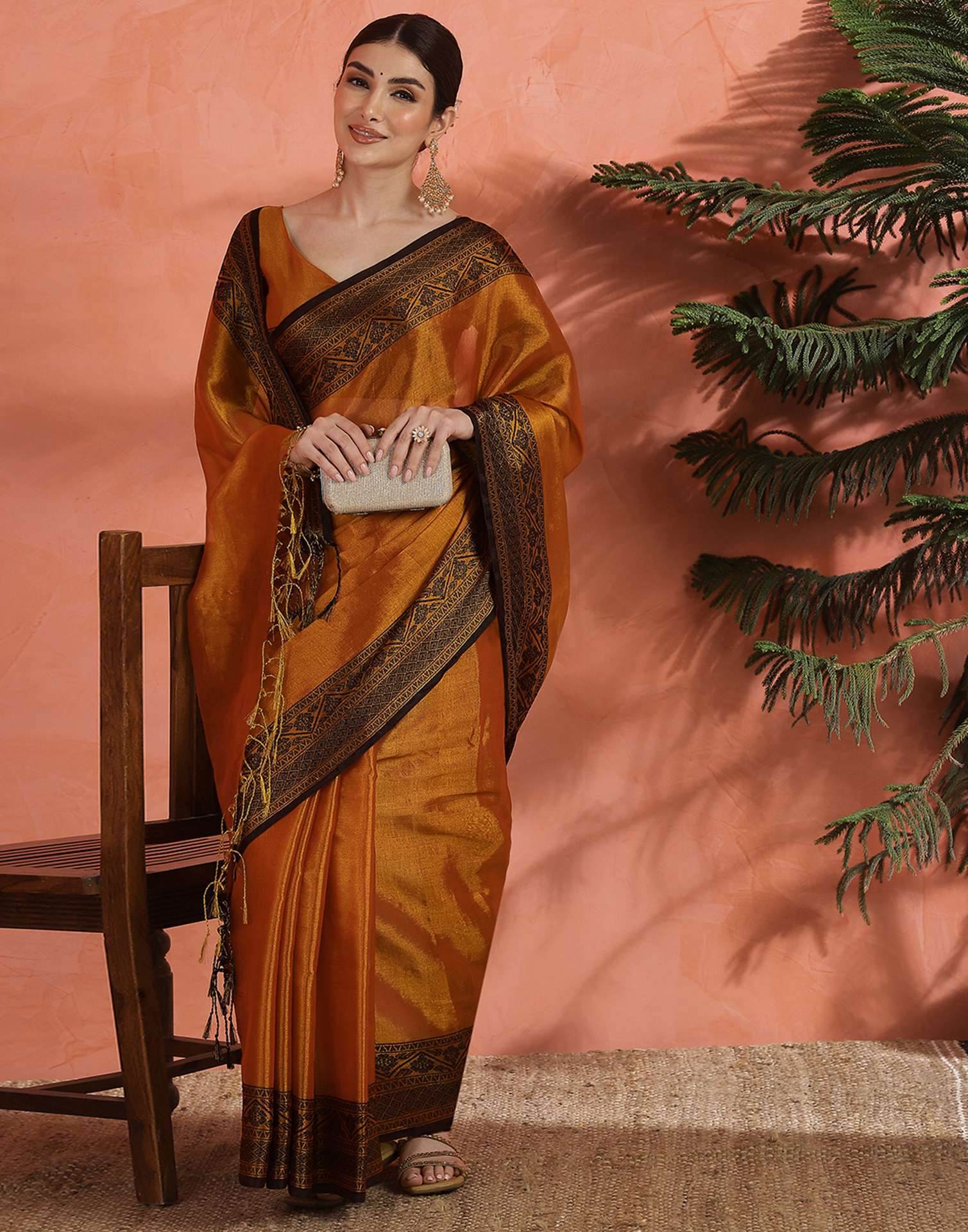 Orange Tissue Cotton Woven Saree