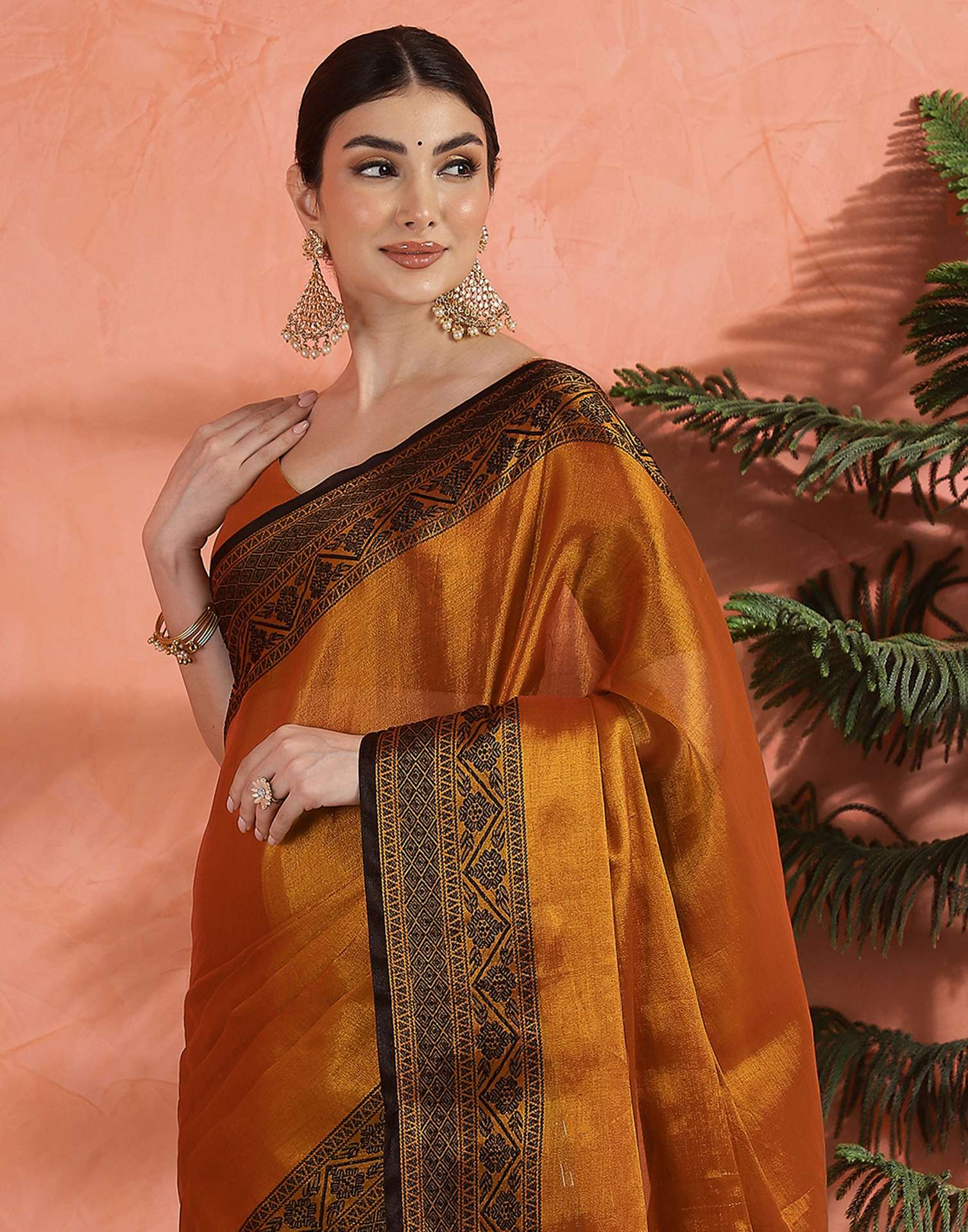 Orange Tissue Cotton Woven Saree