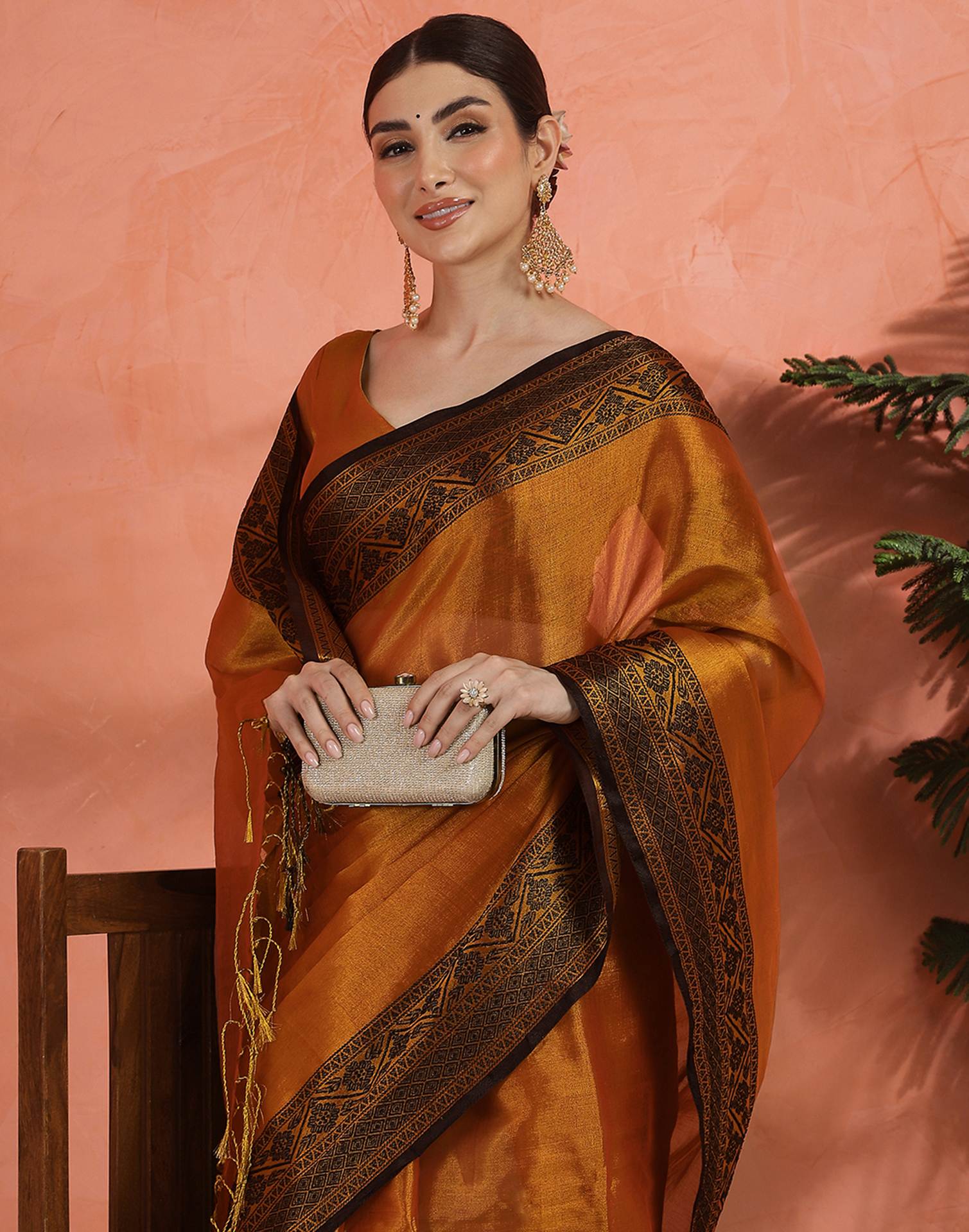 Orange Tissue Cotton Woven Saree