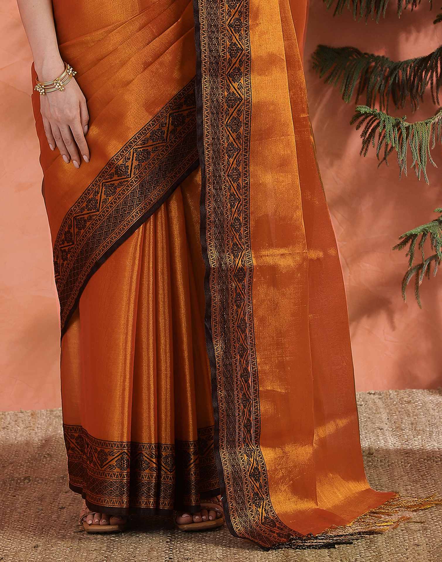 Orange Tissue Cotton Woven Saree