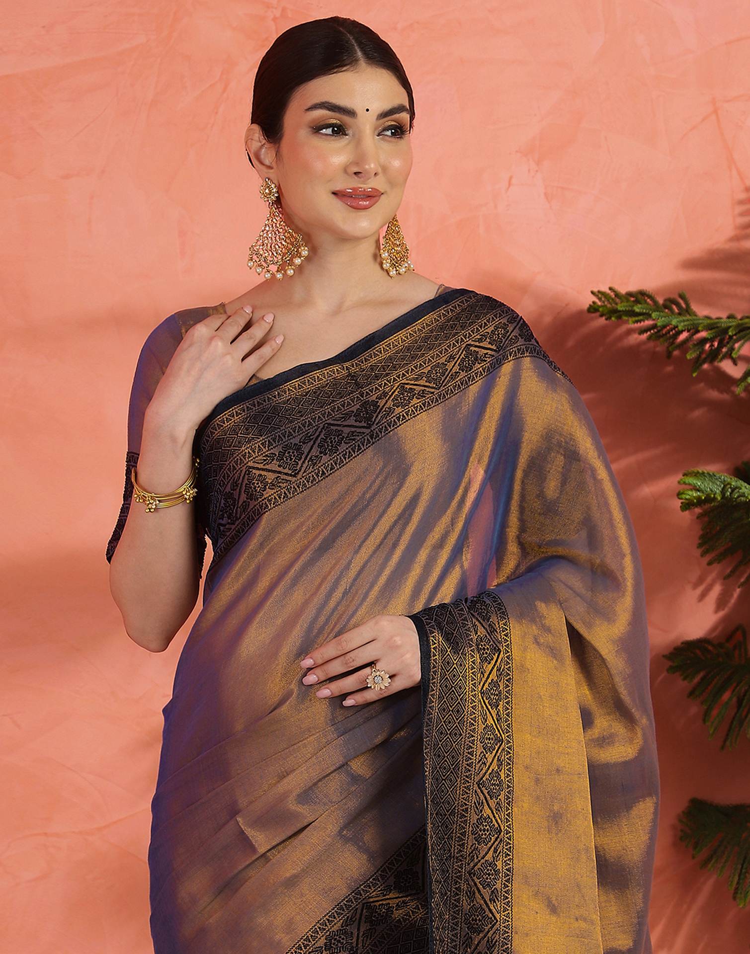 Navy Blue Tissue Cotton Woven Saree